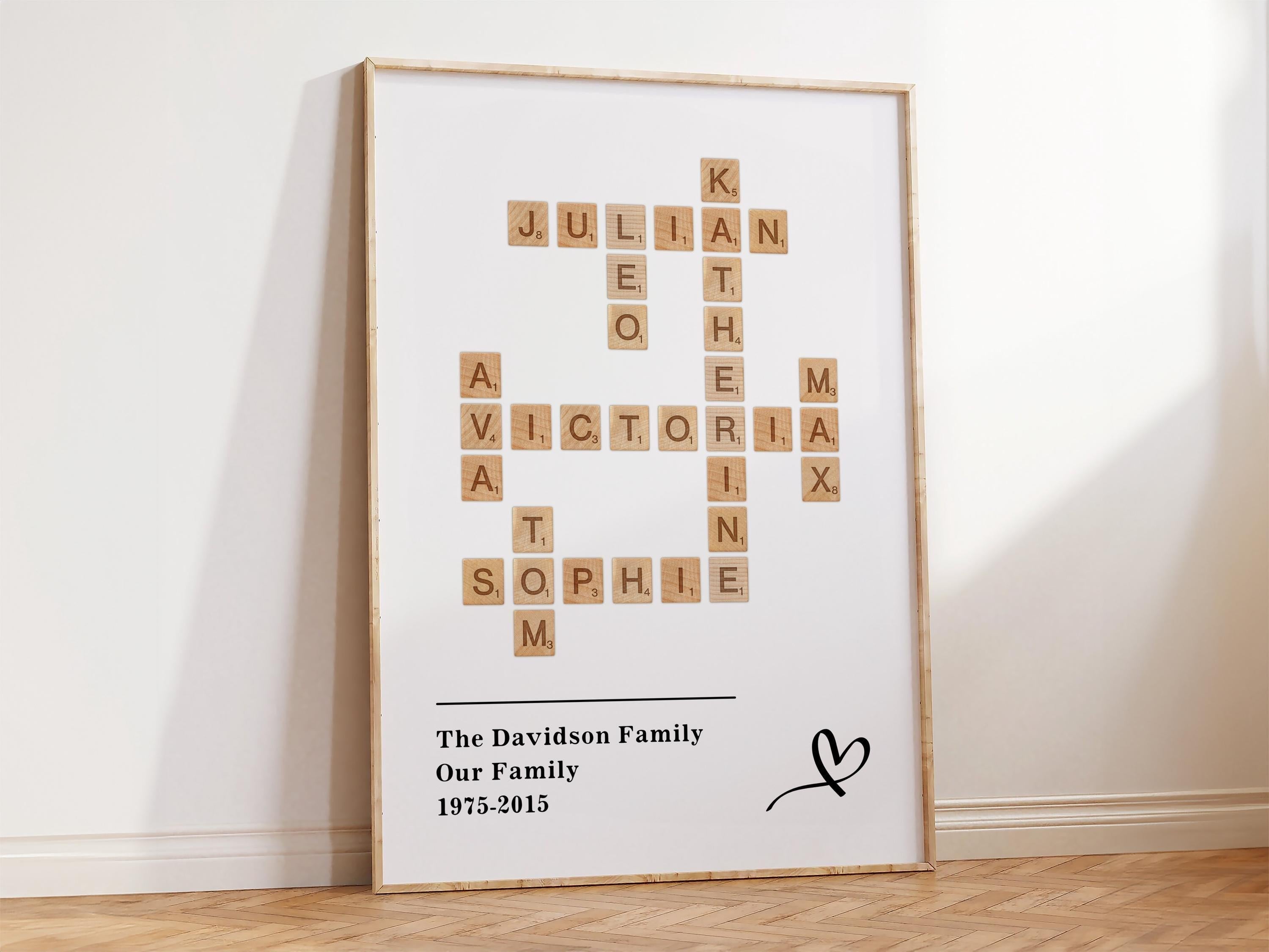 Family Name Scrabble Print, Custom Puzzle Art, Mother's day gift - (Digital Download)