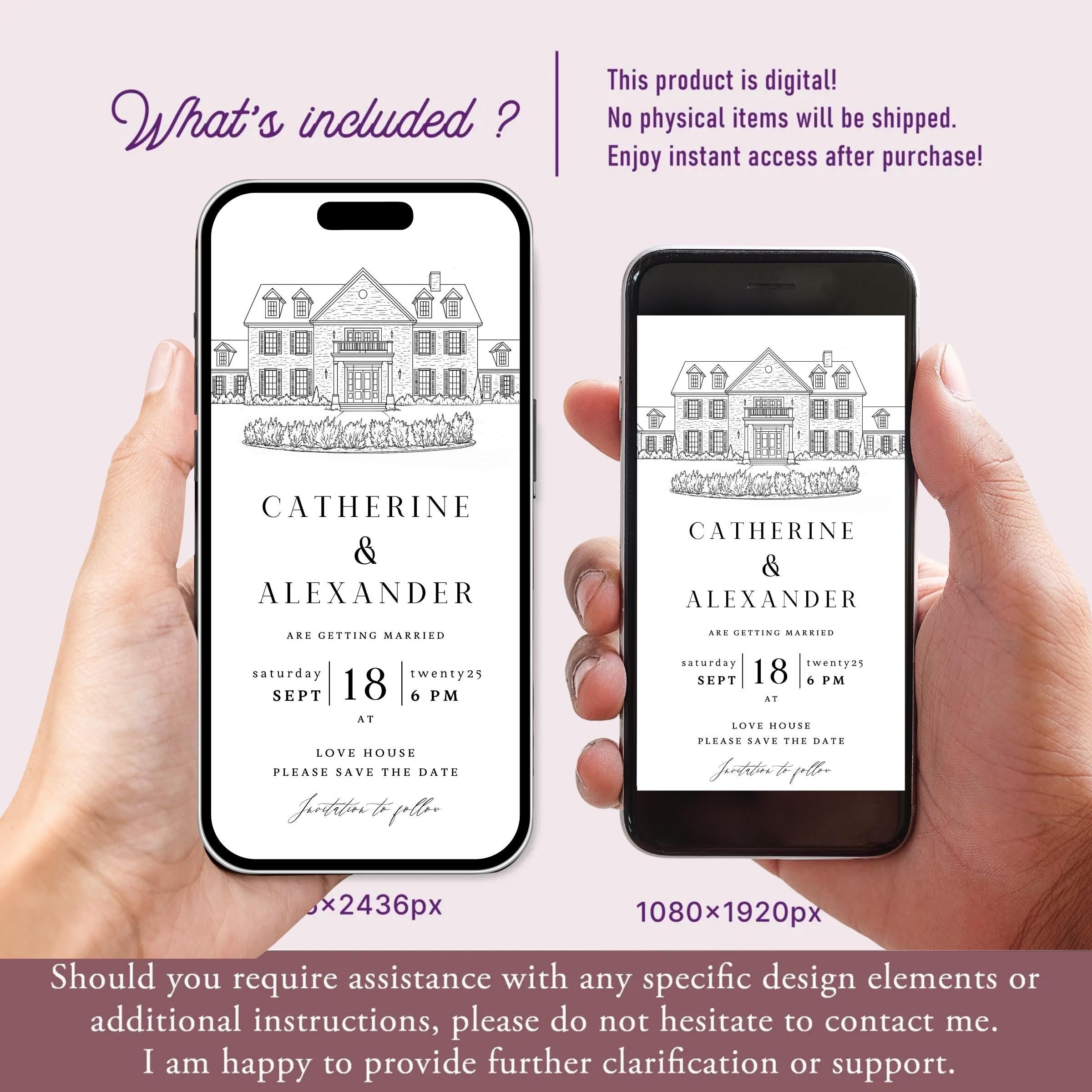 Digital Venue Sketch Save the Date: Personalized E-vite (JPEG, PNG, PDF