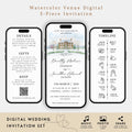 Watercolor Venue Wedding Invitation Suite, Digital Wedding Phone Invitation, Custom electronic venue E-vite, Editable Canva Template