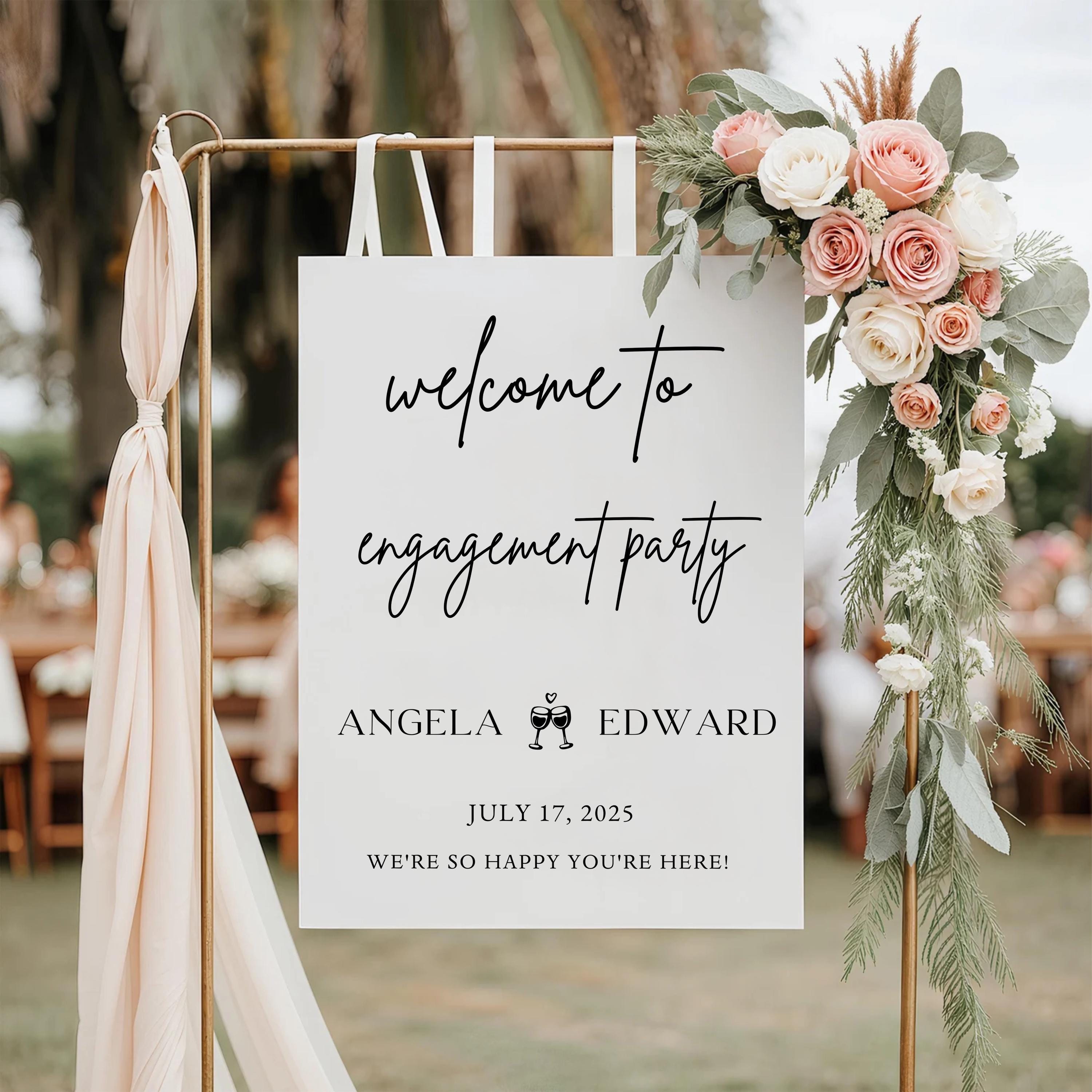 Engagement Party Welcome Sign: Modern Calligraphy, Editable Canva (Digital File)