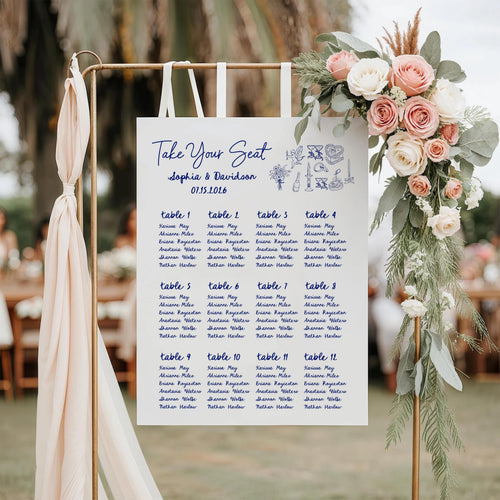 Beach Wedding Seating Chart Template: Alphabetical, Hand-Drawn (Digital Download)