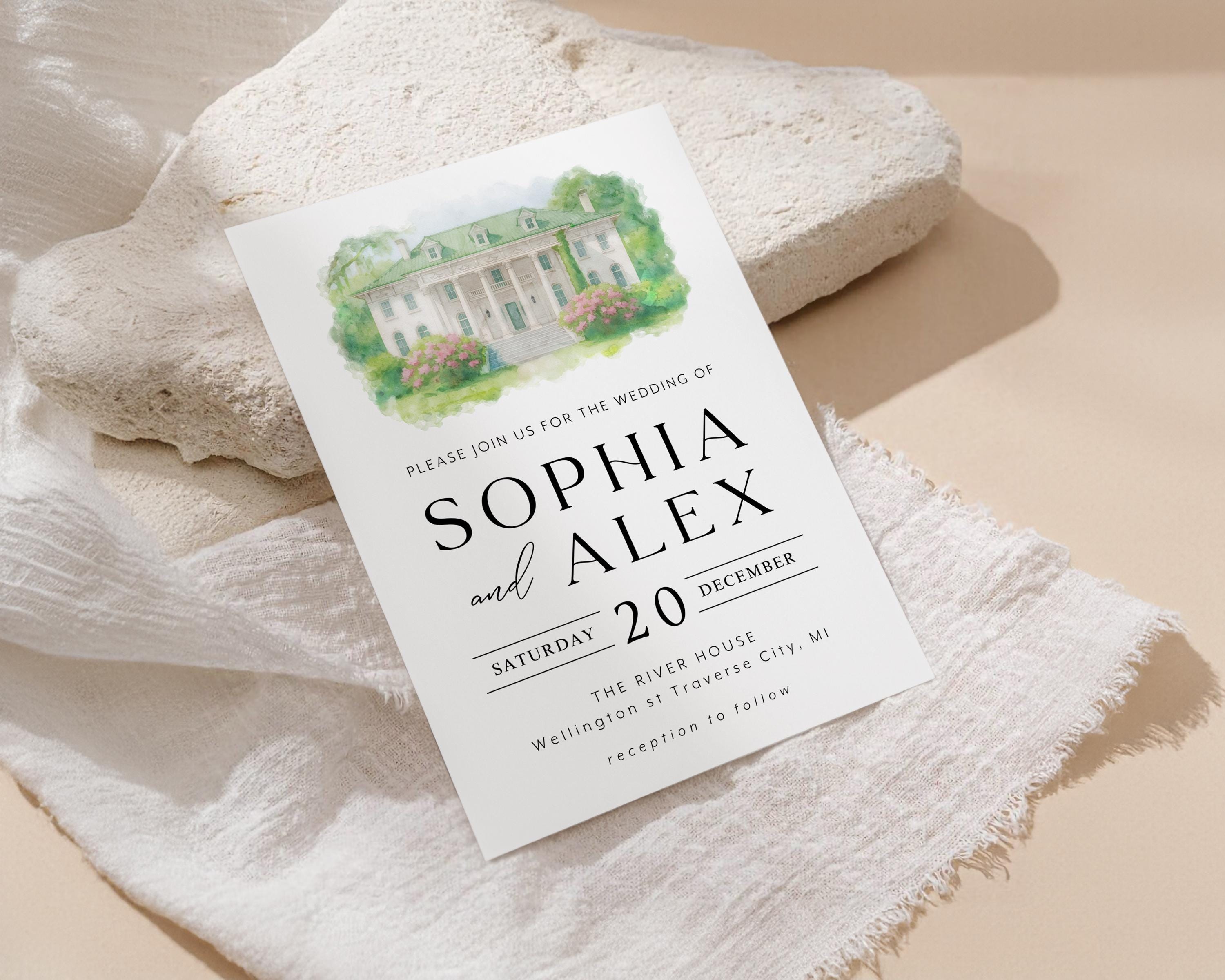 Custom Watercolor Wedding Venue Invitation Template: DIY Canva Design (Digital Download