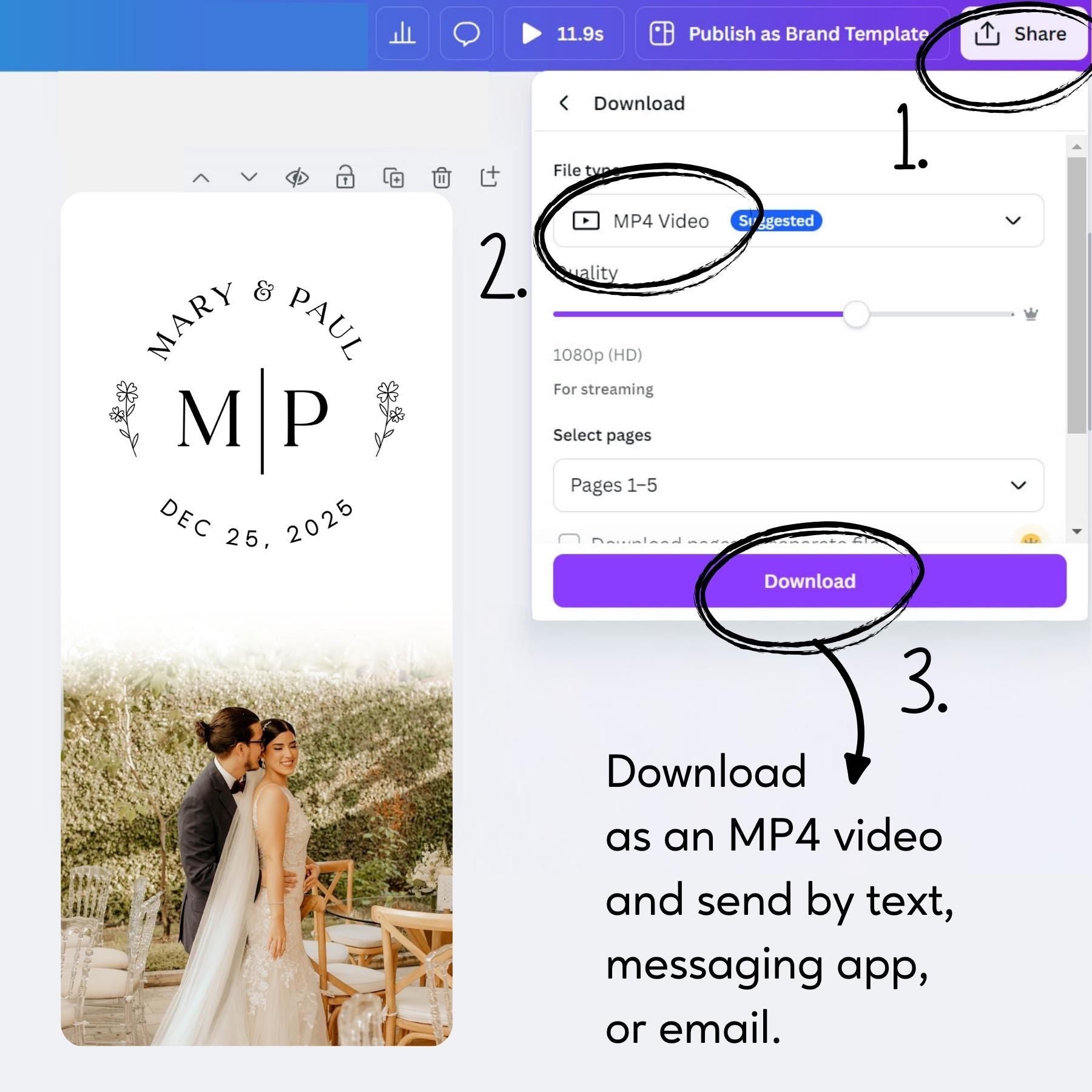 Animated Wedding Video Invitation: Photo & Music Template (Canva)