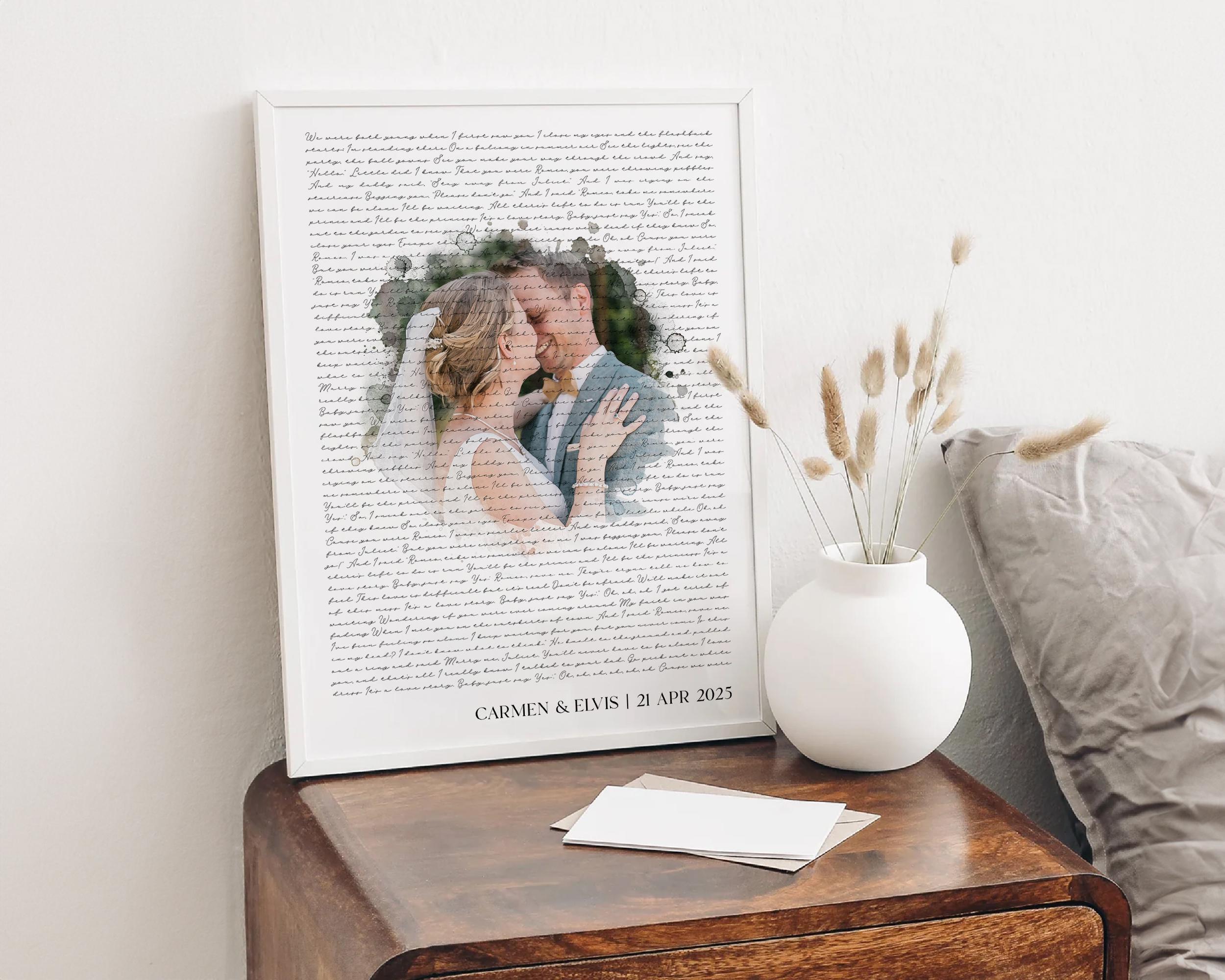 Custom Wedding Song Print - Personalized Lyrics with Photo, First Dance Gift ,