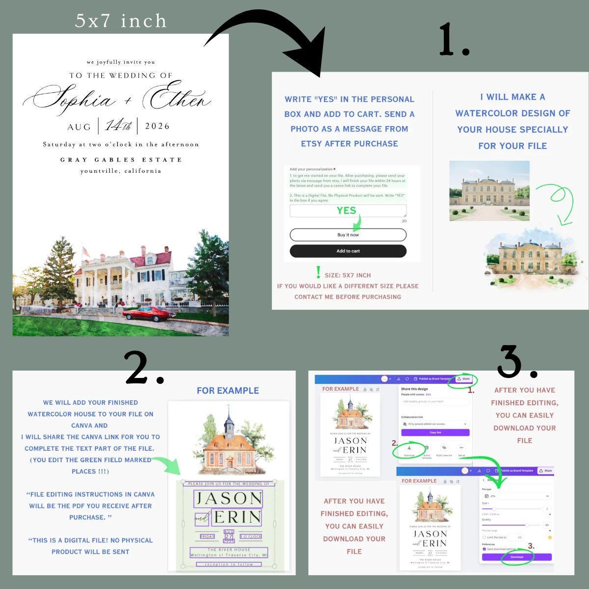 Watercolor Venue Wedding Invitation Template: DIY Printable with RSVP