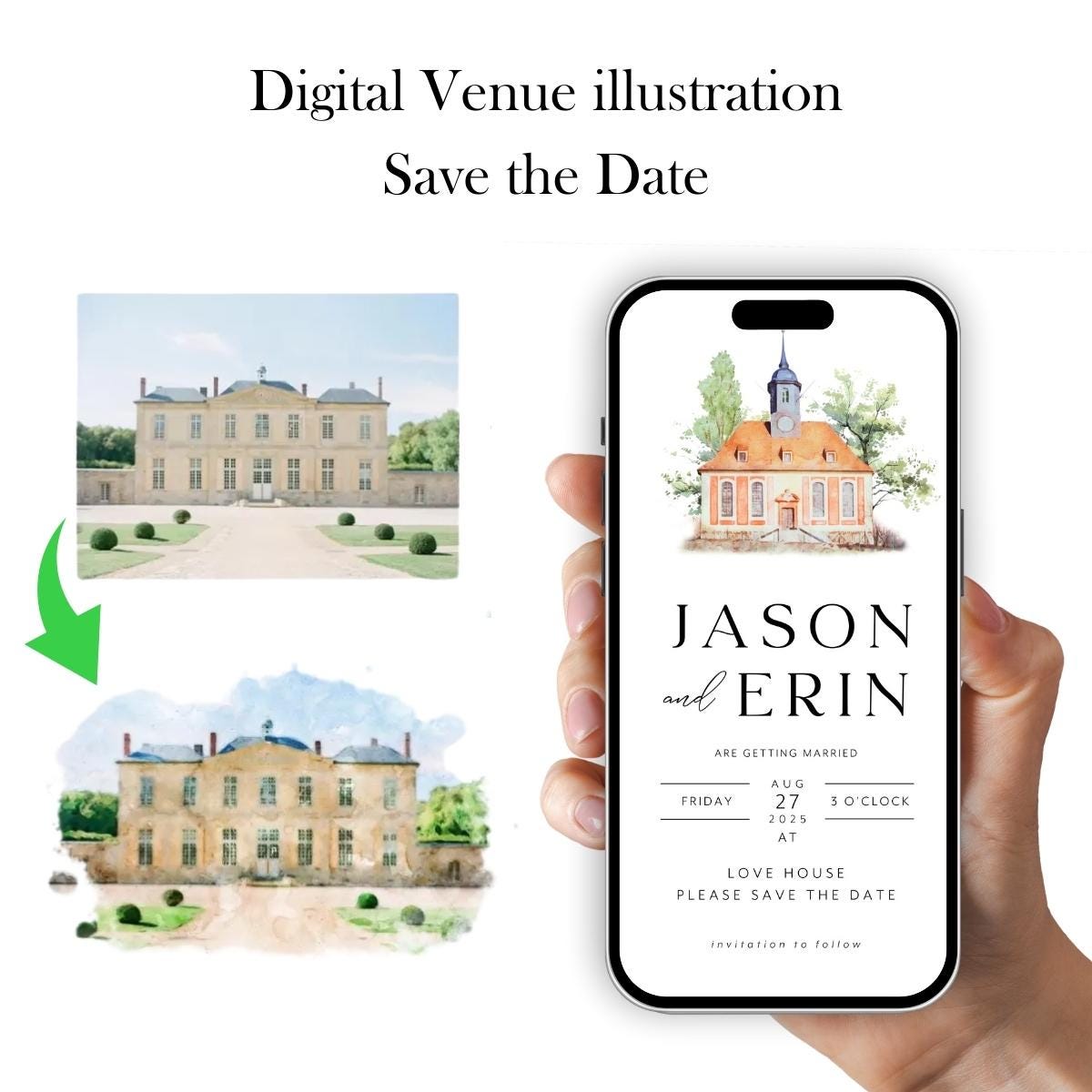Watercolor Venue Digital Save the Date E-vite