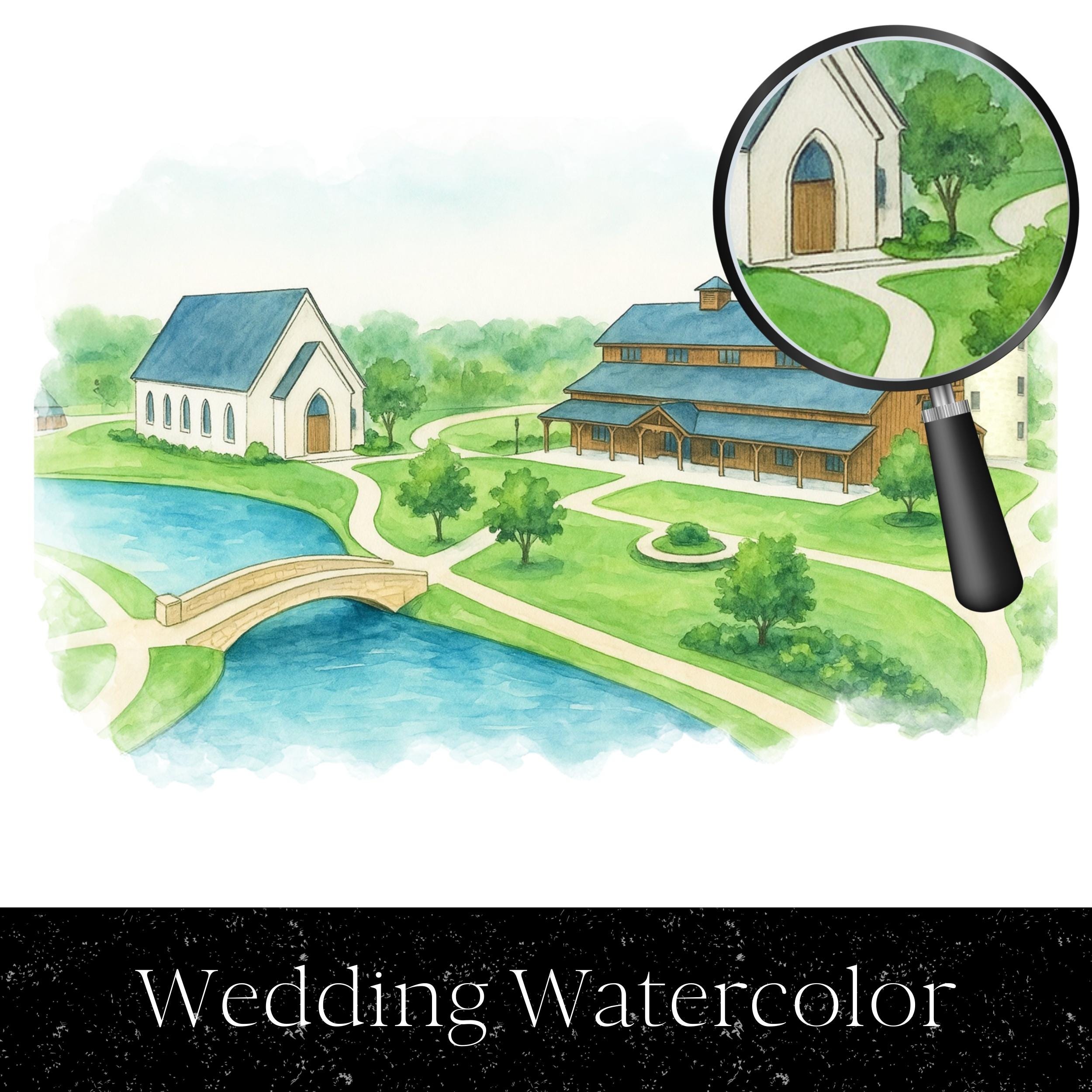 Custom Wedding Venue Watercolor Illustration: Digital Art (JPEG, PNG, PDF)