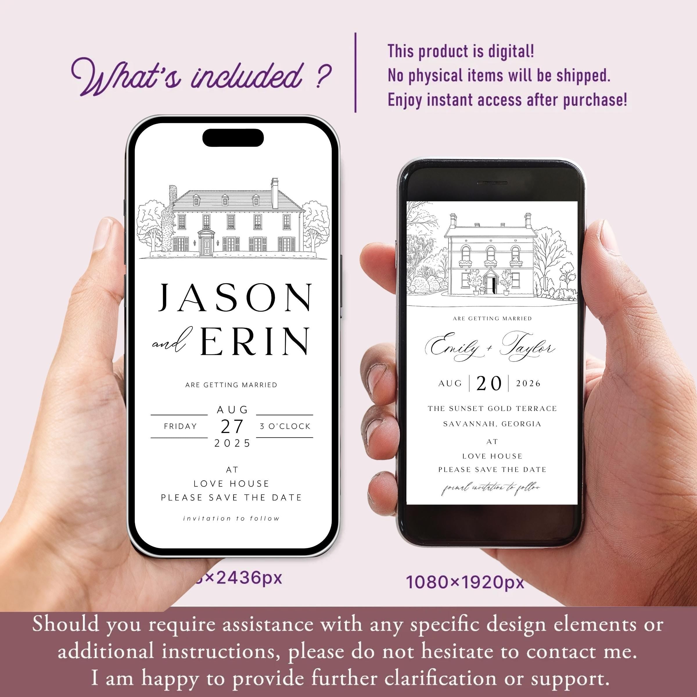 Venue Sketch Save the Date: Digital Wedding Invitation (JPEG, PNG, PDF