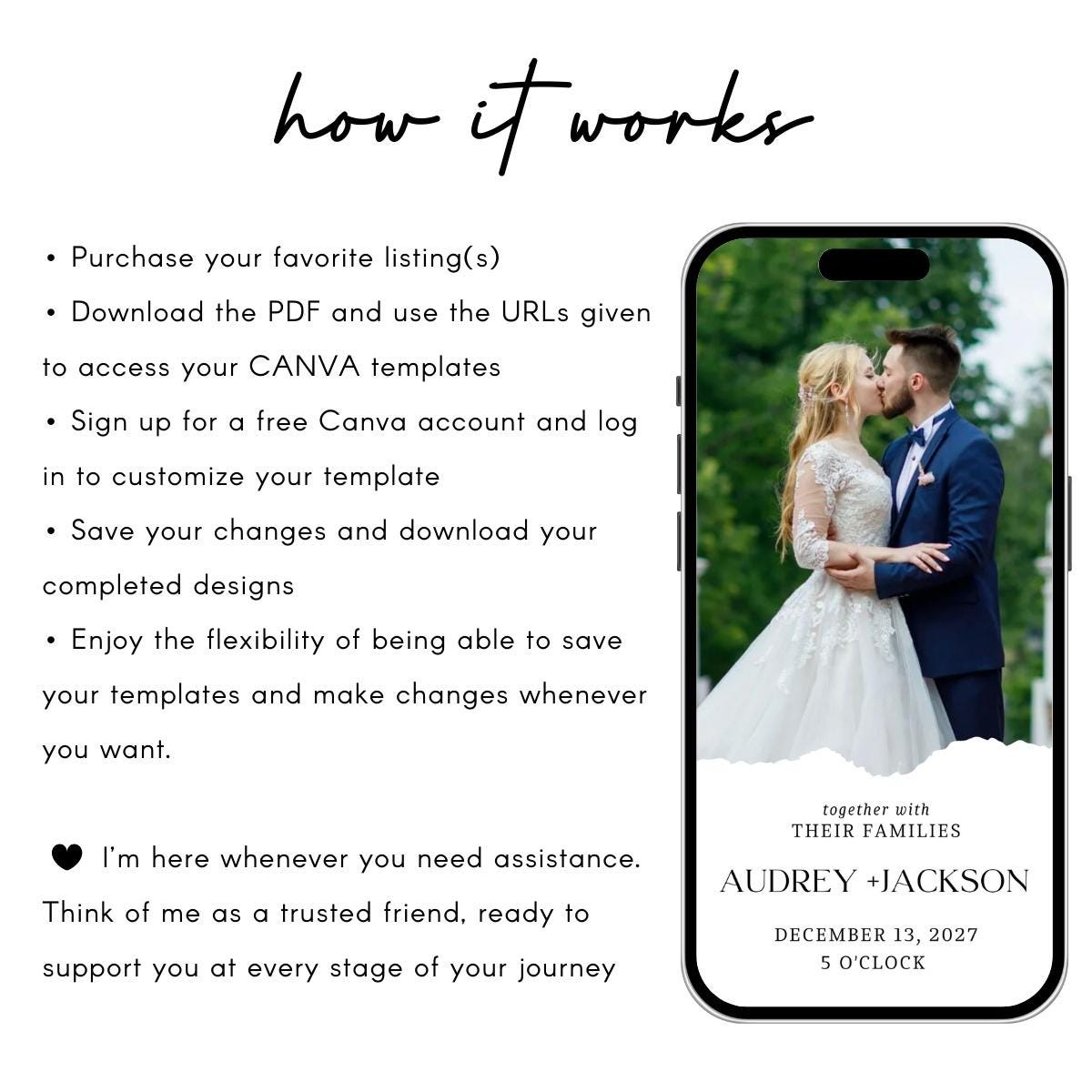 Minimalist Wedding Video Invitation: Animated Photo Template (Canva Editable)