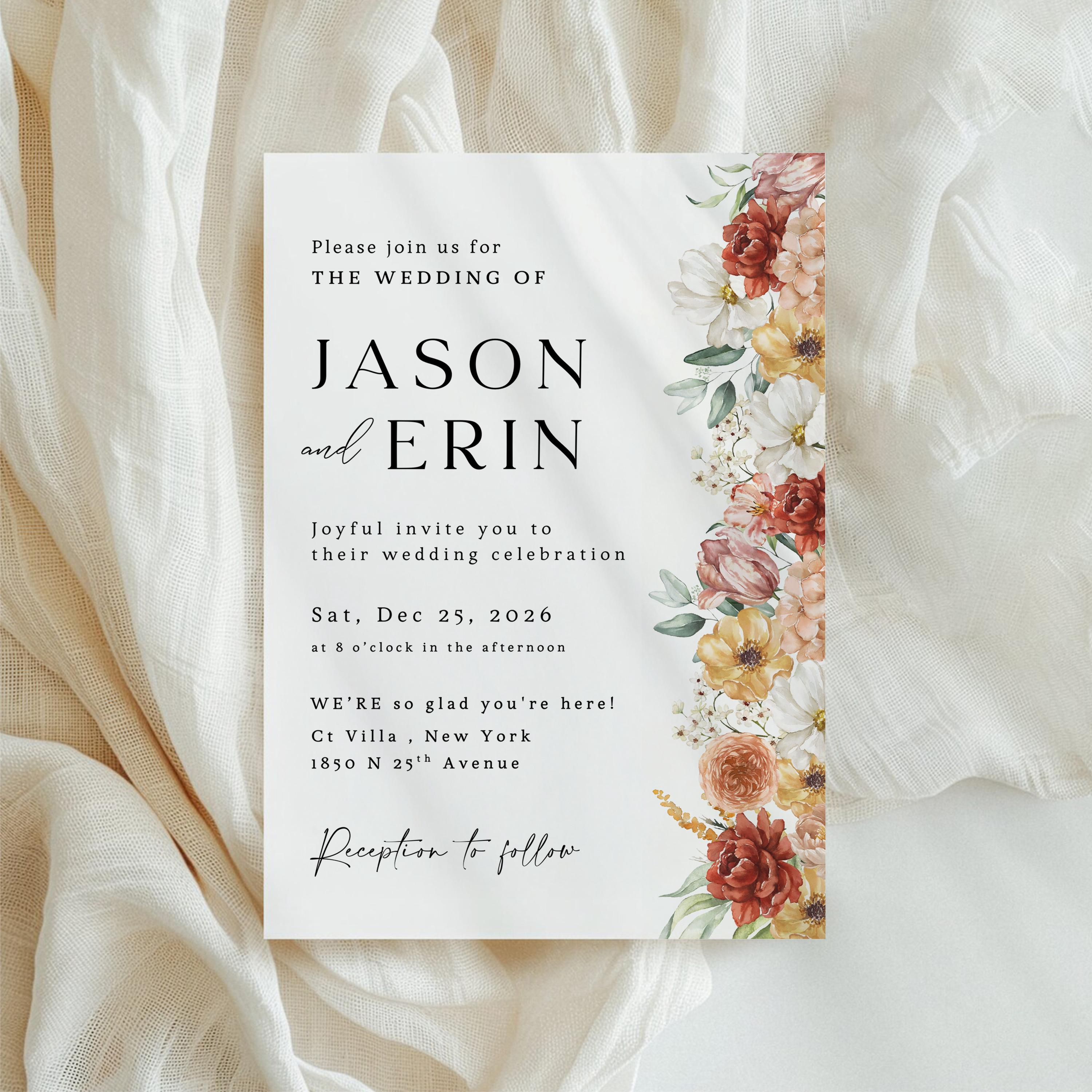 Wildflower Wedding Invitation Template: Boho Floral Suite (Digital Download)