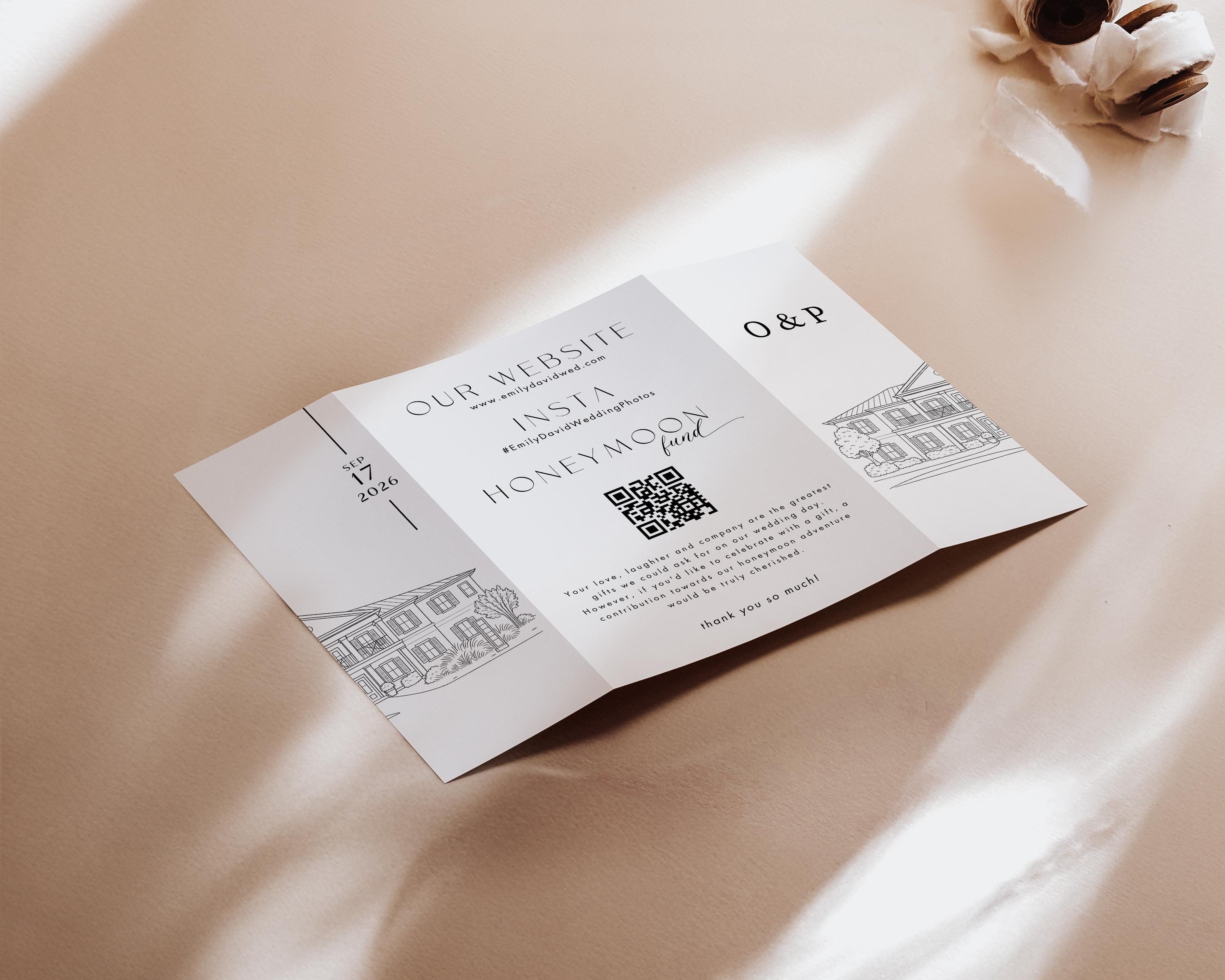 Custom Wedding Venue Illustration Invitation: Line Drawing Gatefold Template  Canva Edit)