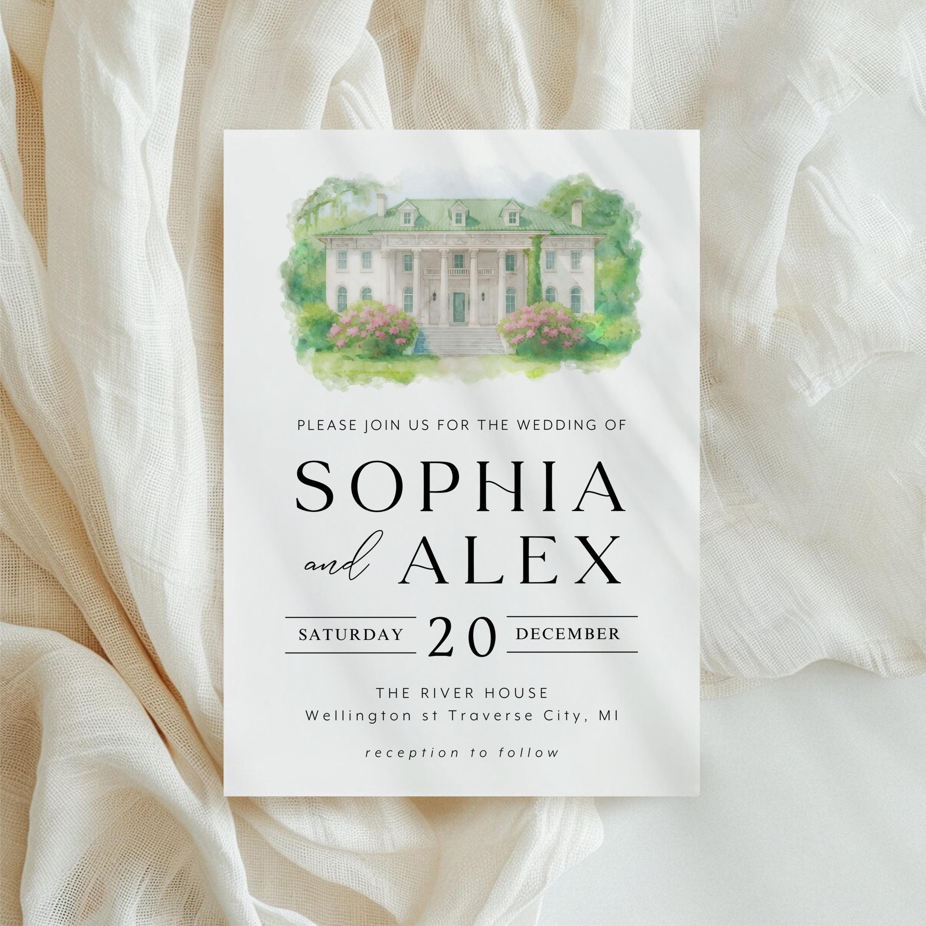 Custom Watercolor Wedding Venue Invitation Template: DIY Canva Design (Digital Download