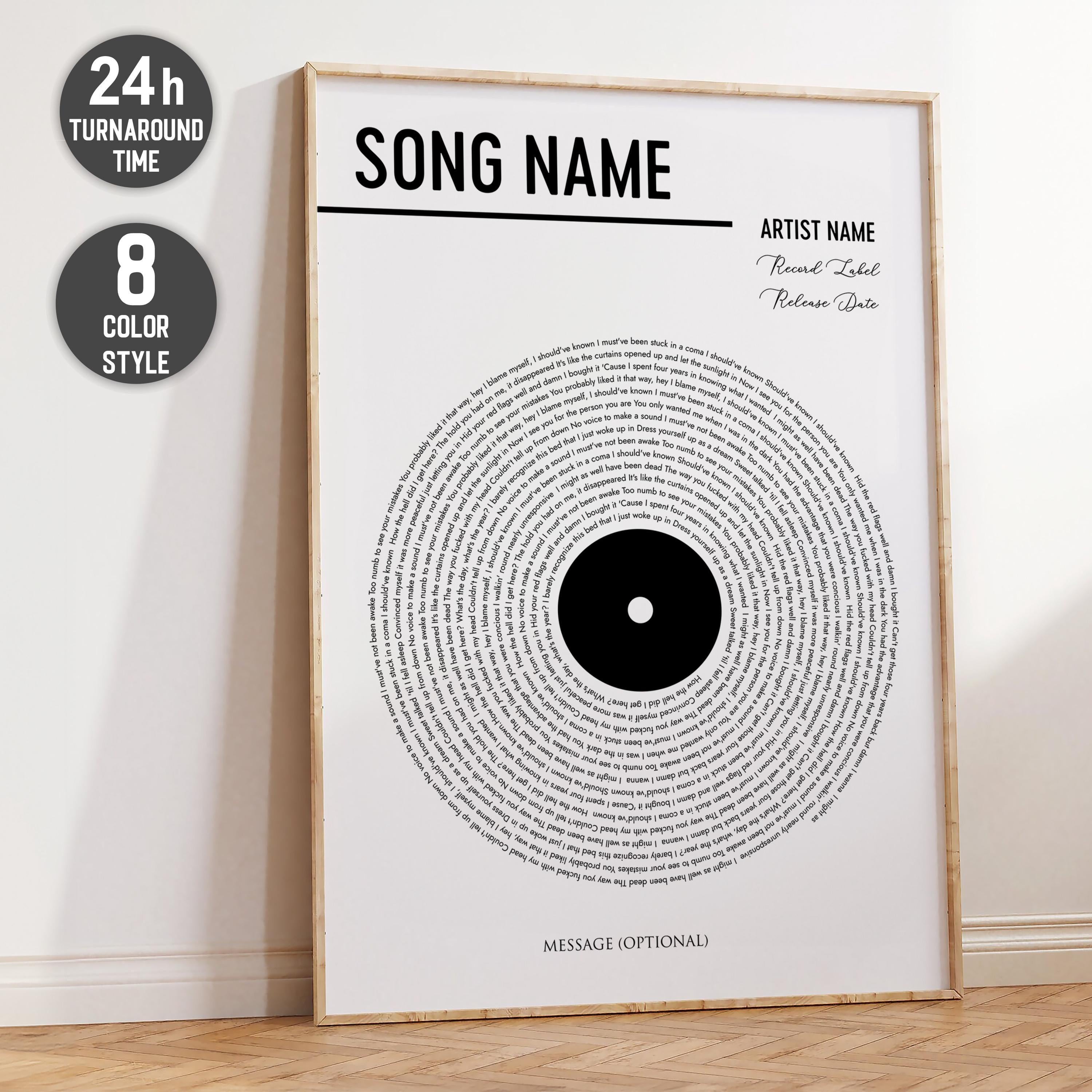 Vinyl Record Song Lyrics Print - Personalized Digital Art