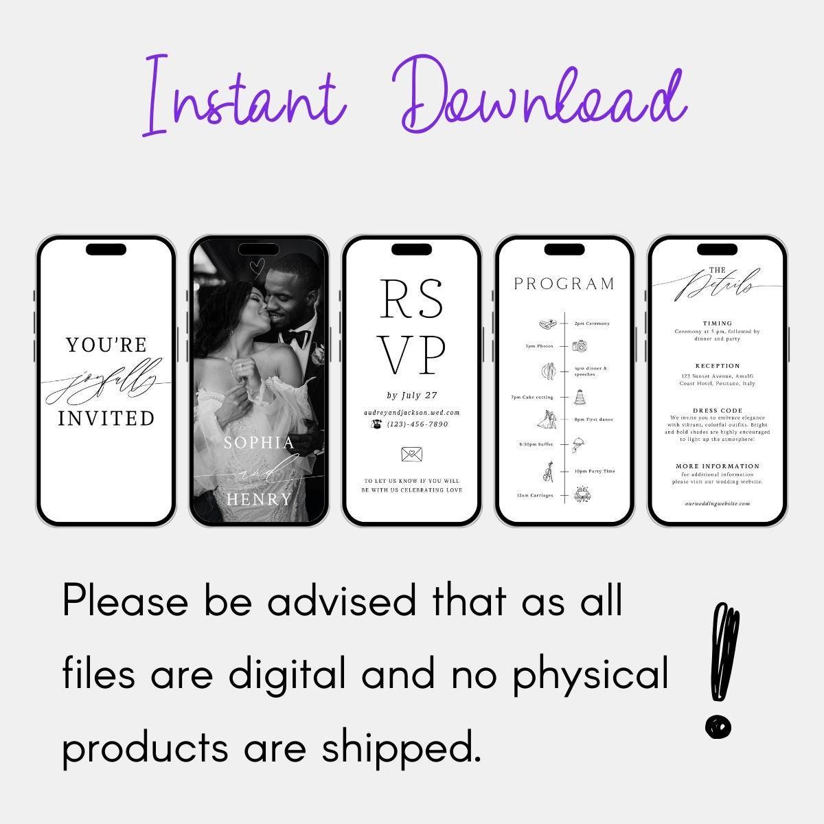 Animated Wedding Invitation Template: Minimalist Digital Phone Invite (Canva)