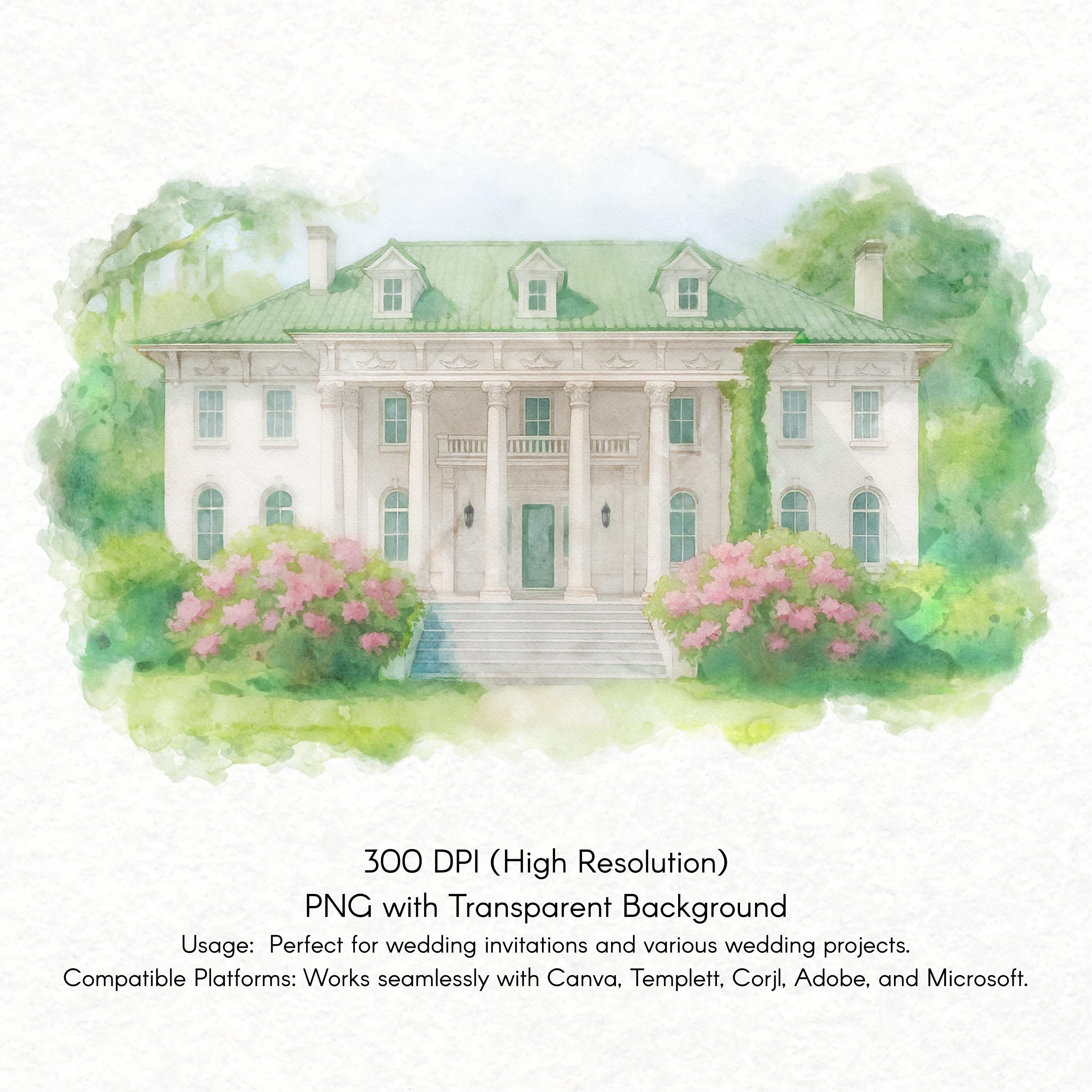 Custom Wedding Venue Watercolor Illustration: Digital Painting Print