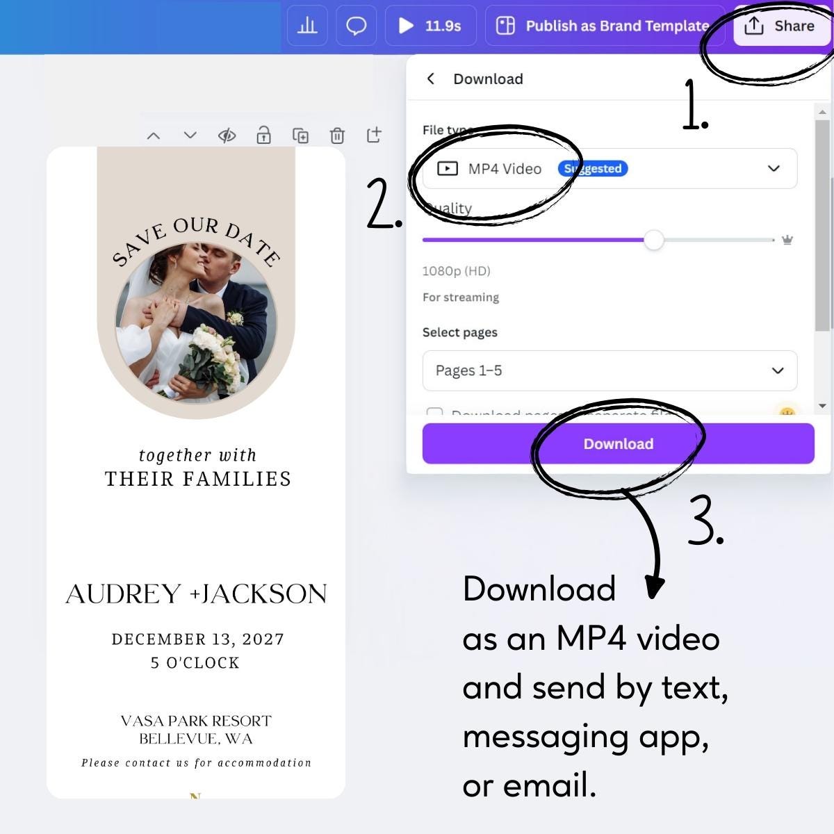 Animated Wedding Invitation Video Template: Editable Canva Design