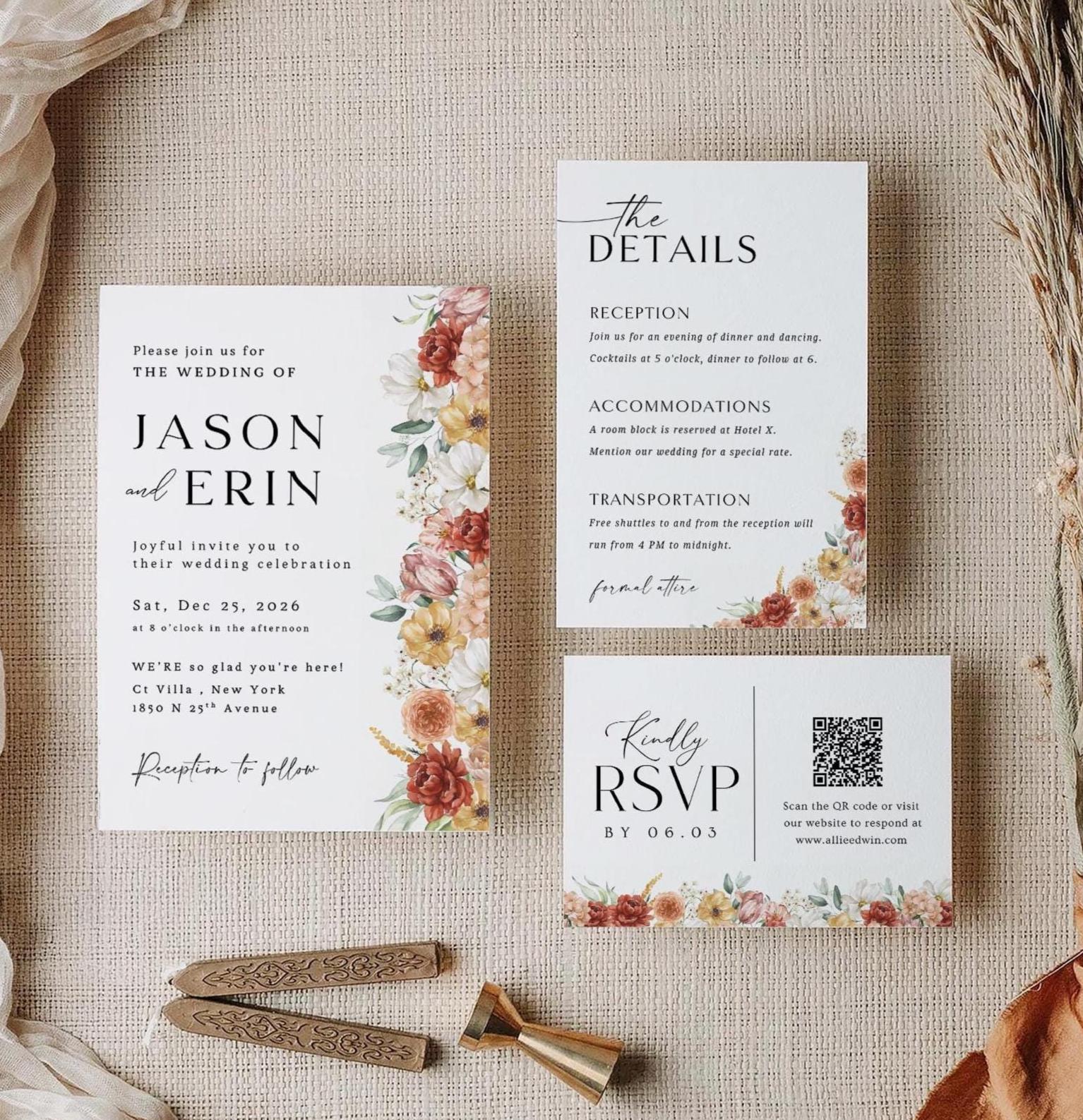Wildflower Wedding Invitation Template: Boho Floral Suite (Digital Download)