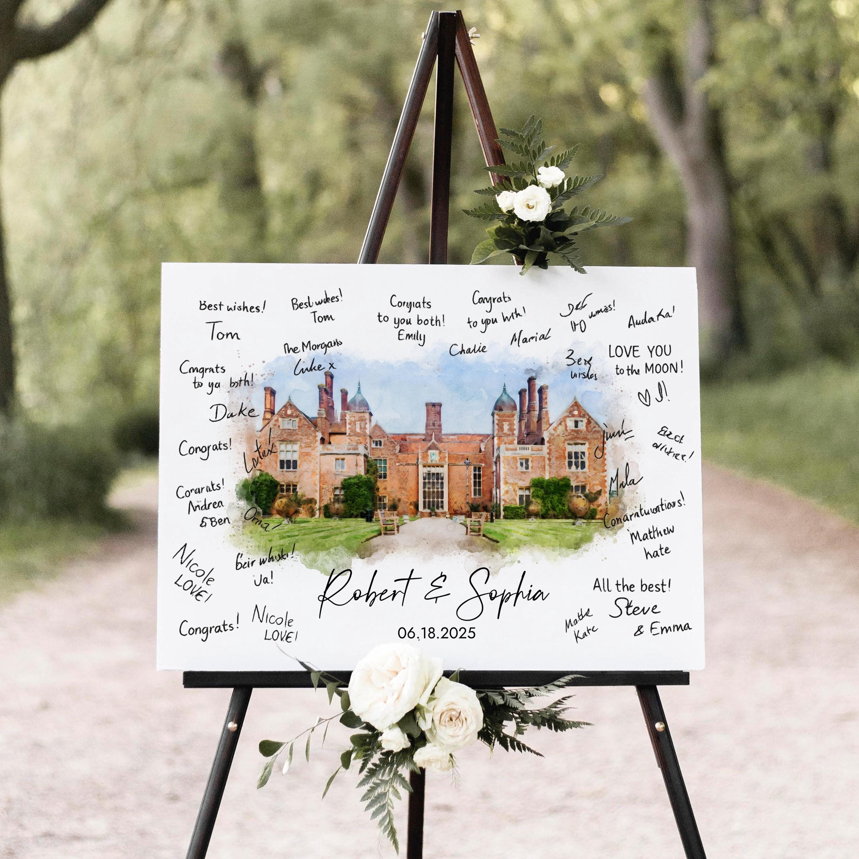 Custom Watercolor Wedding Venue Illustration: Guest Book Alternative (Digital File)