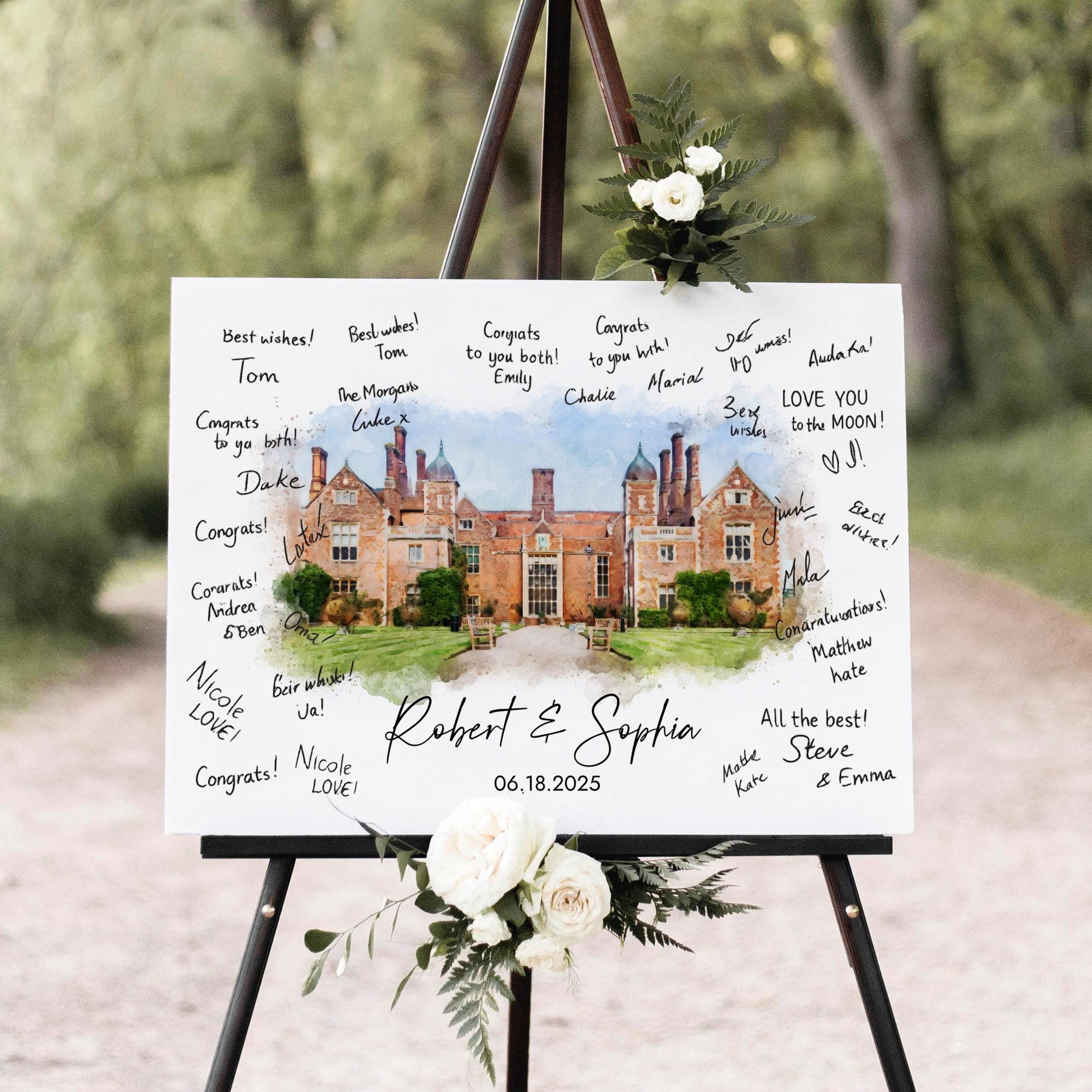 Custom Watercolor Wedding Venue Illustration: Digital File