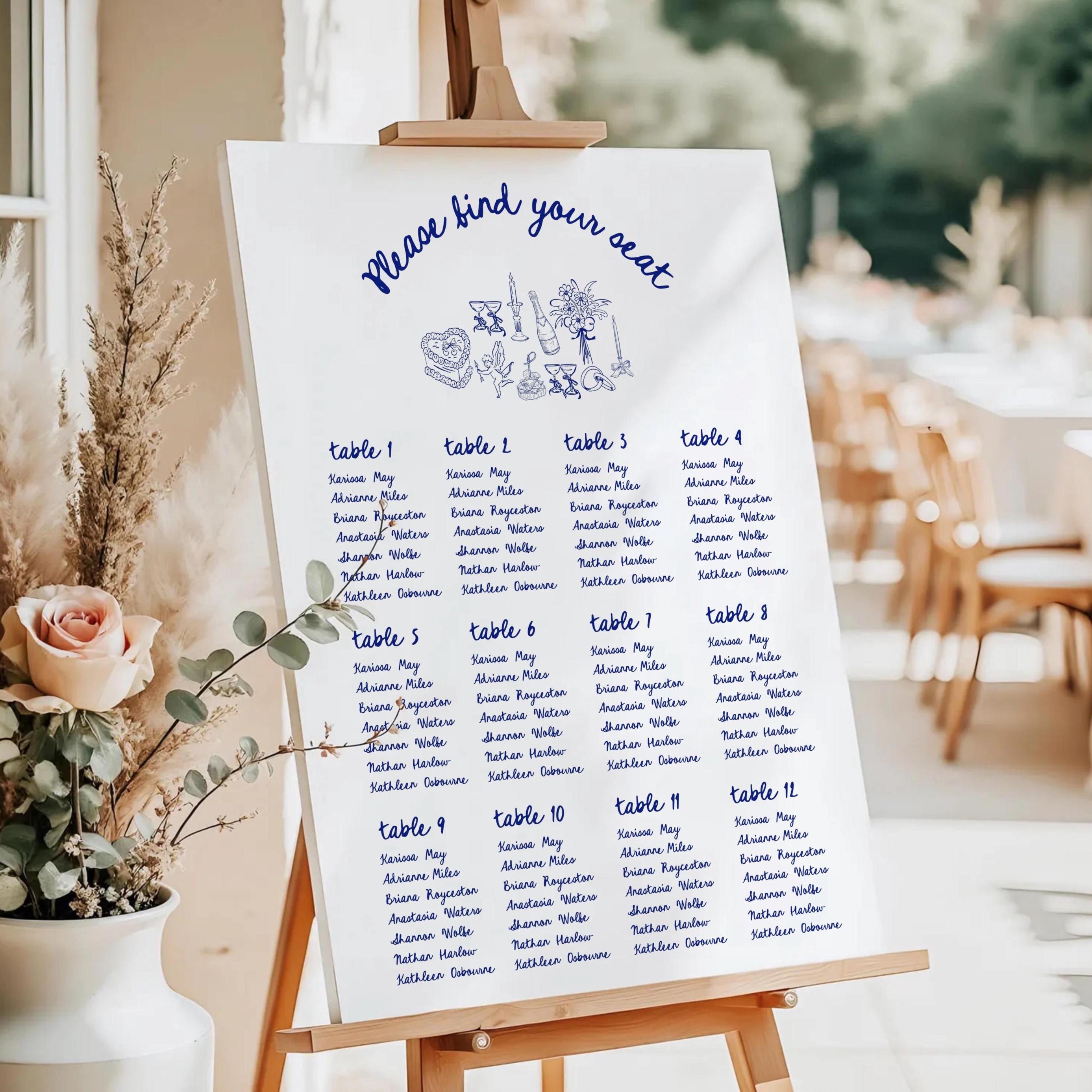 Coastal Wedding Seating Chart Template: Beach Theme (Digital Download)
