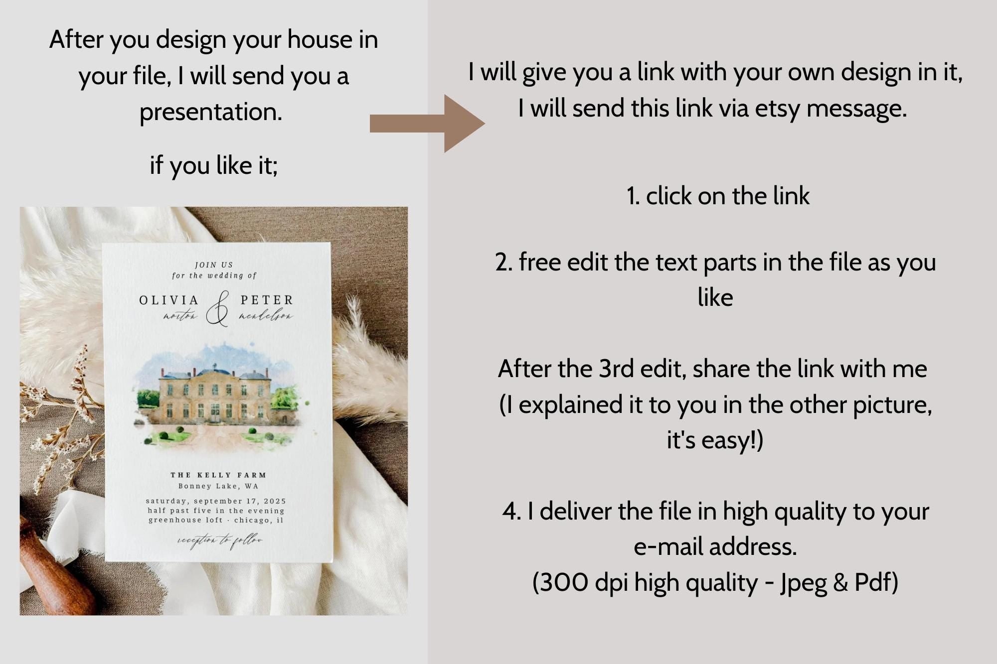 Custom Watercolor Venue Wedding Invitation,Wedding Invitation Template, Watercolor Venue Wedding Invitation, Illustration wedding venue