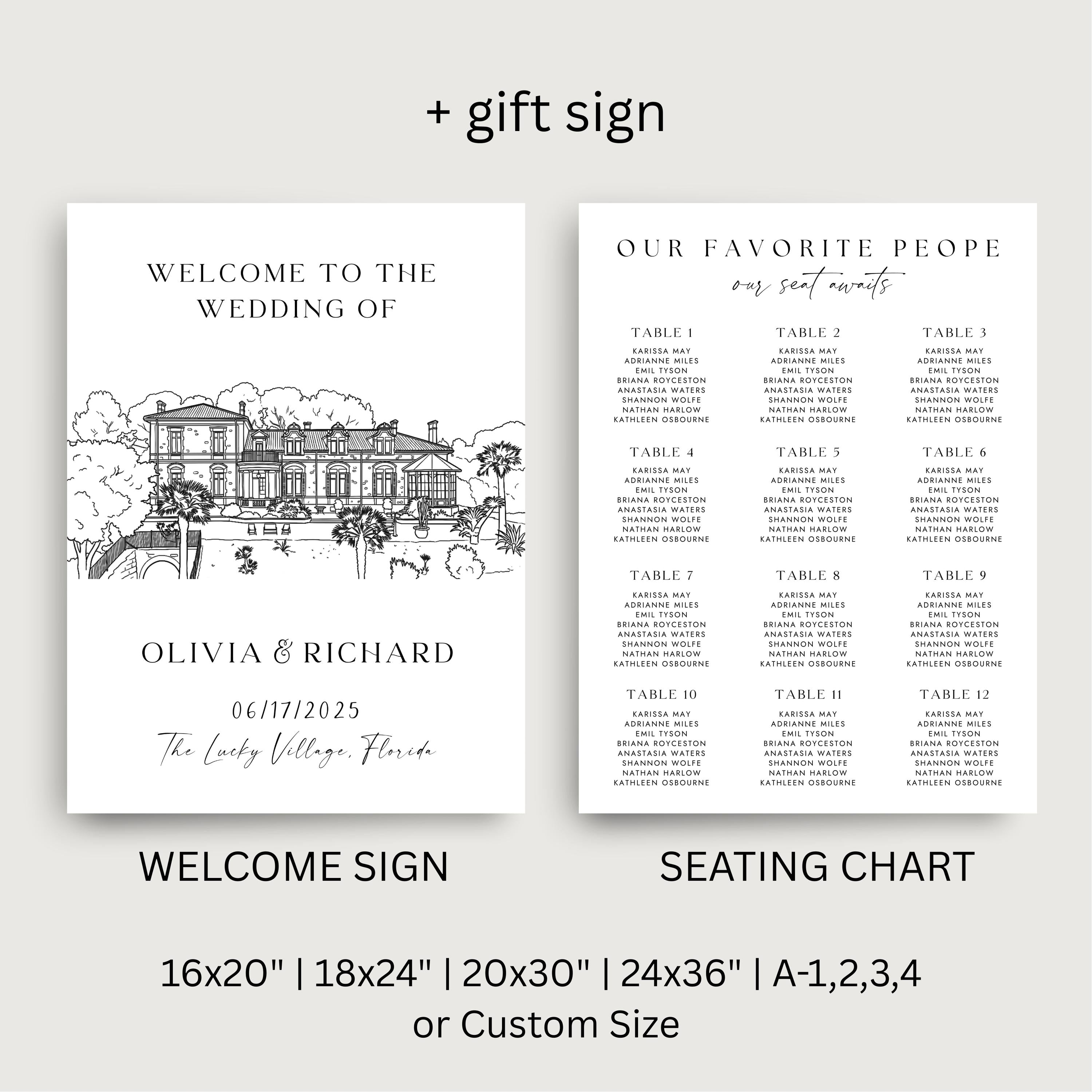 Custom Venue Line art Invitation Bundle | Personalized illustration Wedding Invite Canva Template | Wedding Stationery