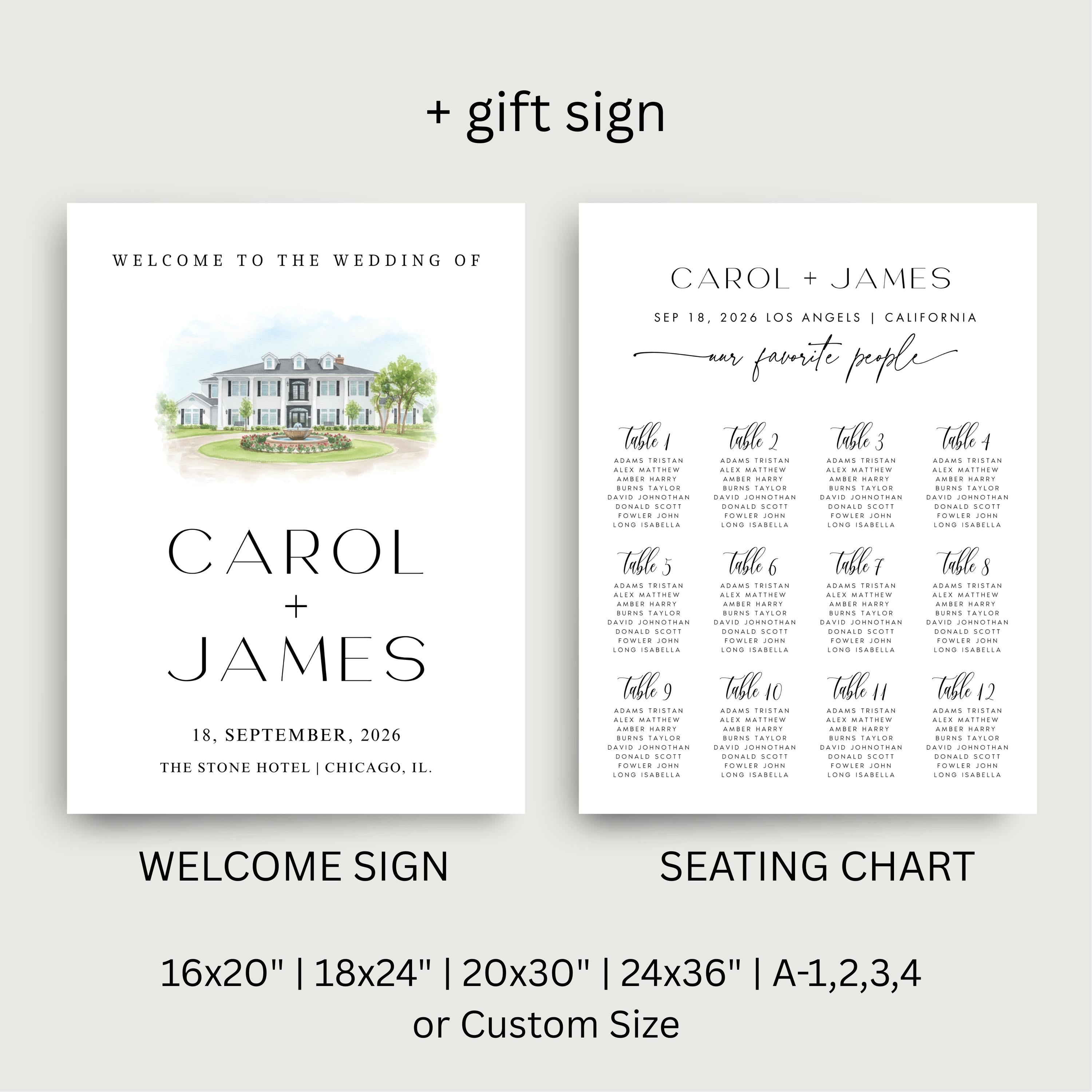 Custom Watercolor Venue Wedding Invitation Suite | Modern Invite set | Editable Canva Template
