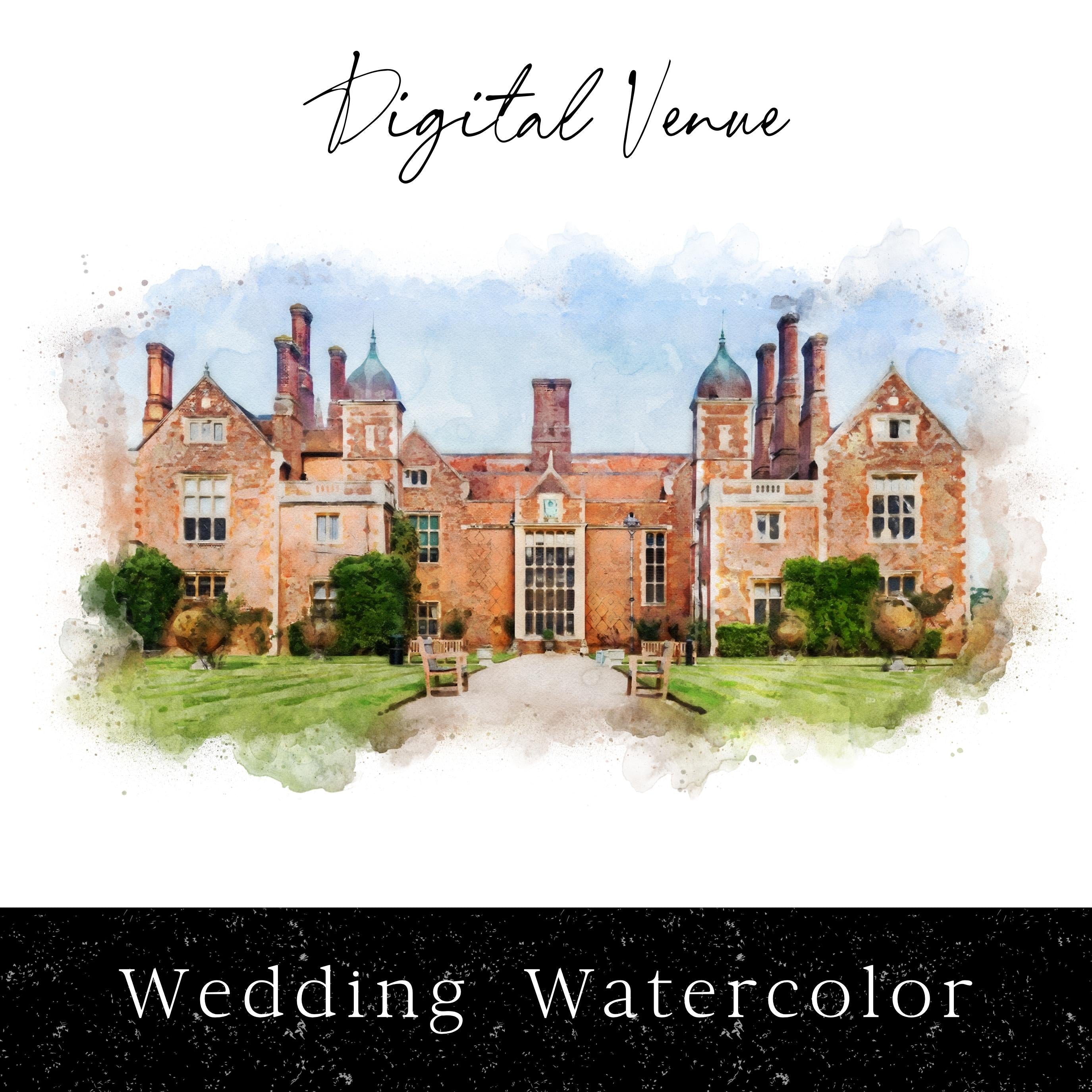 Custom Wedding Venue Watercolor Illustration: Digital Art File