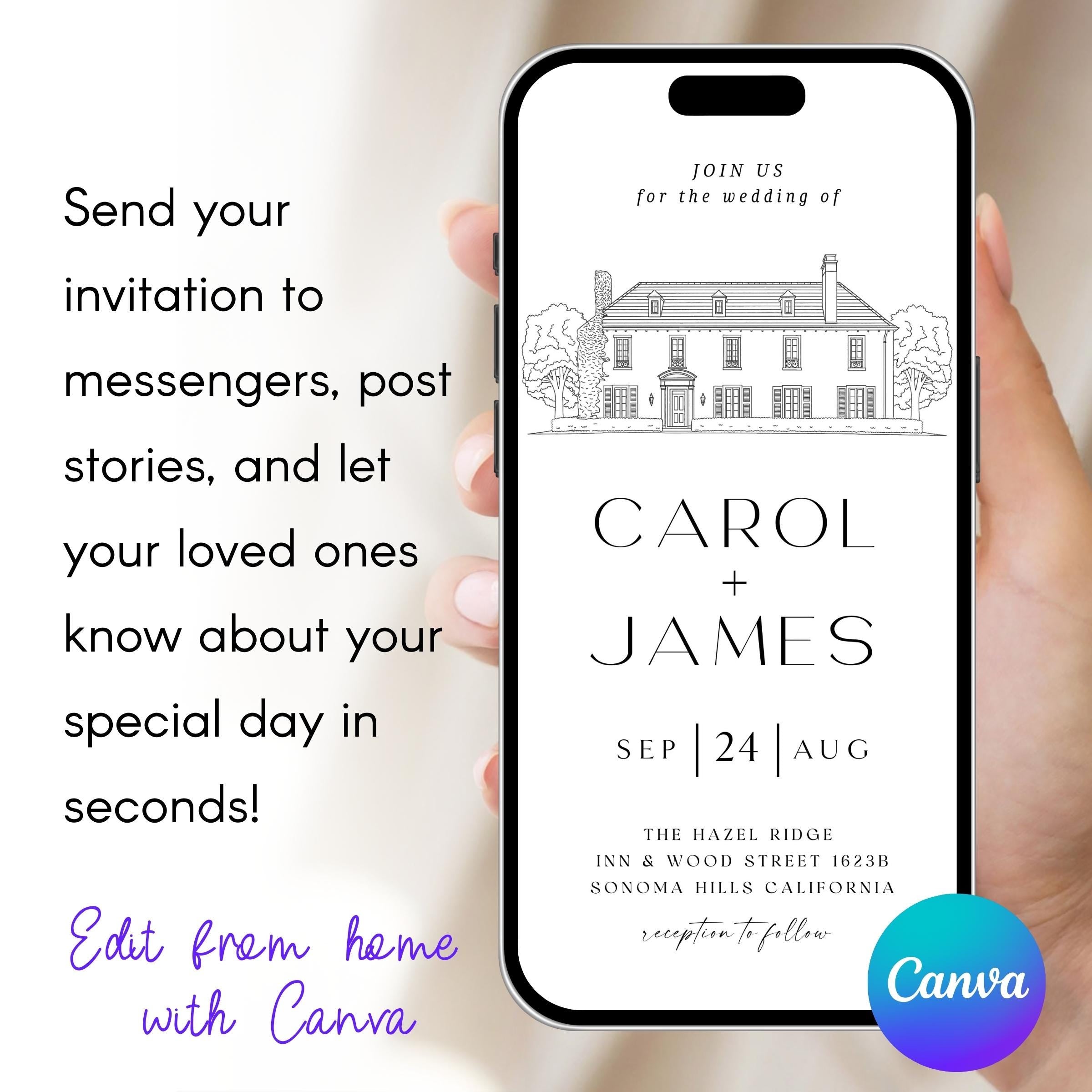 Digital Venue Sketch Save the Date: Personalized E-vite (JPEG, PNG, PDF