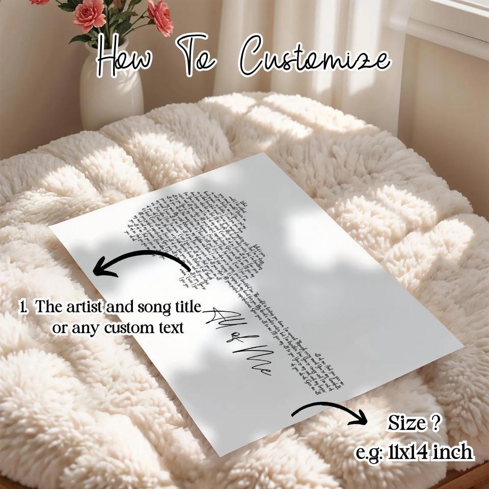 Custom Song Lyrics Guitar Art Print, Anniversary Gift (Digital Download)