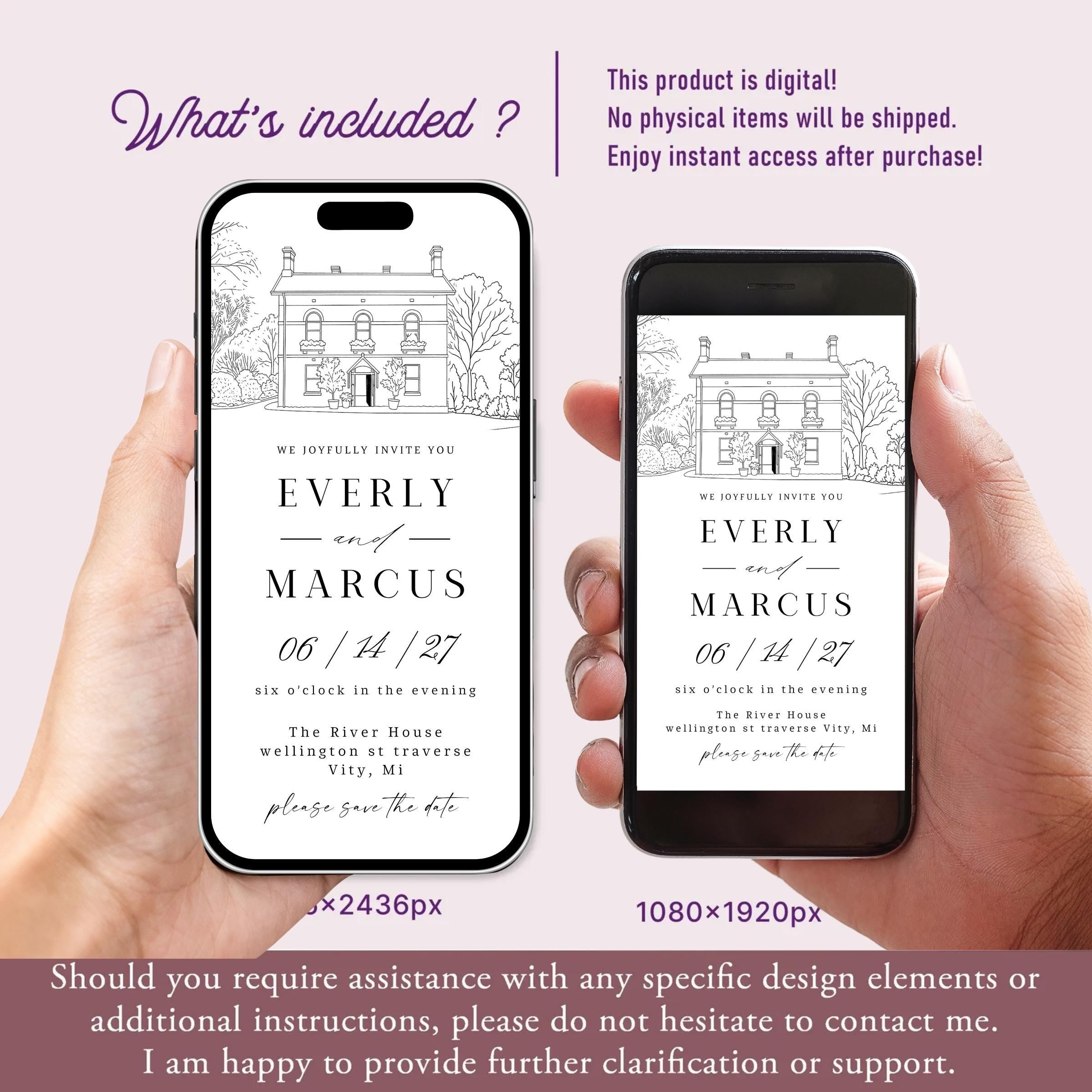 Digital Venue Sketch Save the Date: Personalized E-vite (JPEG, PNG, PDF