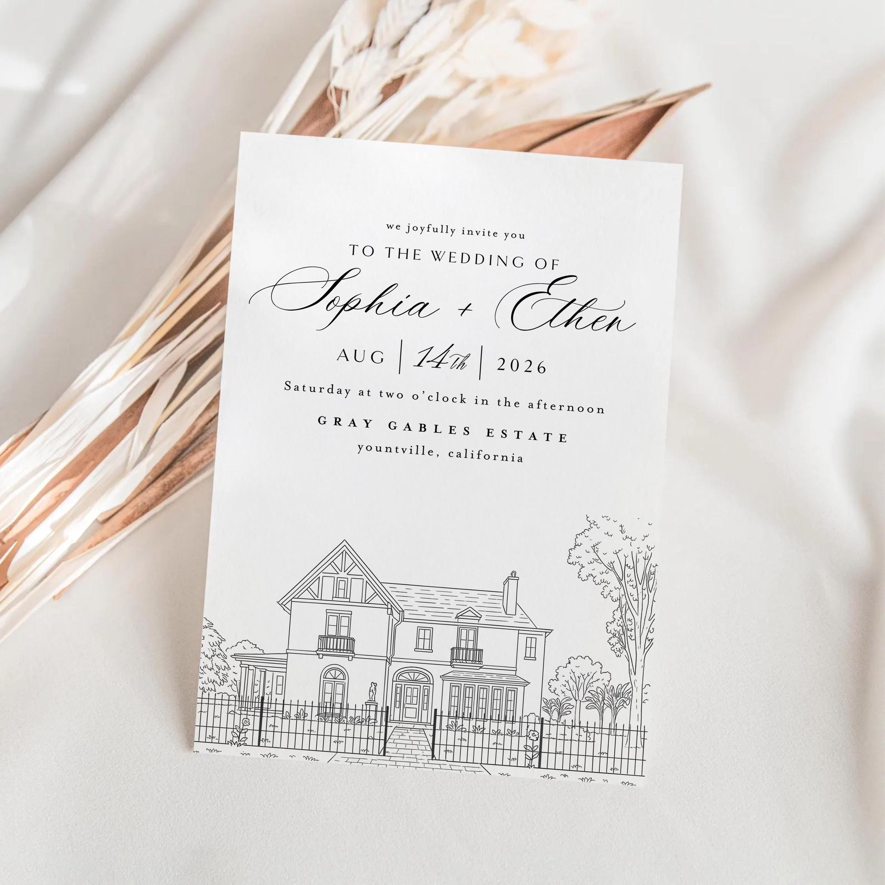 Custom Wedding Venue Illustration: Invitation Portrait (Digital Download)