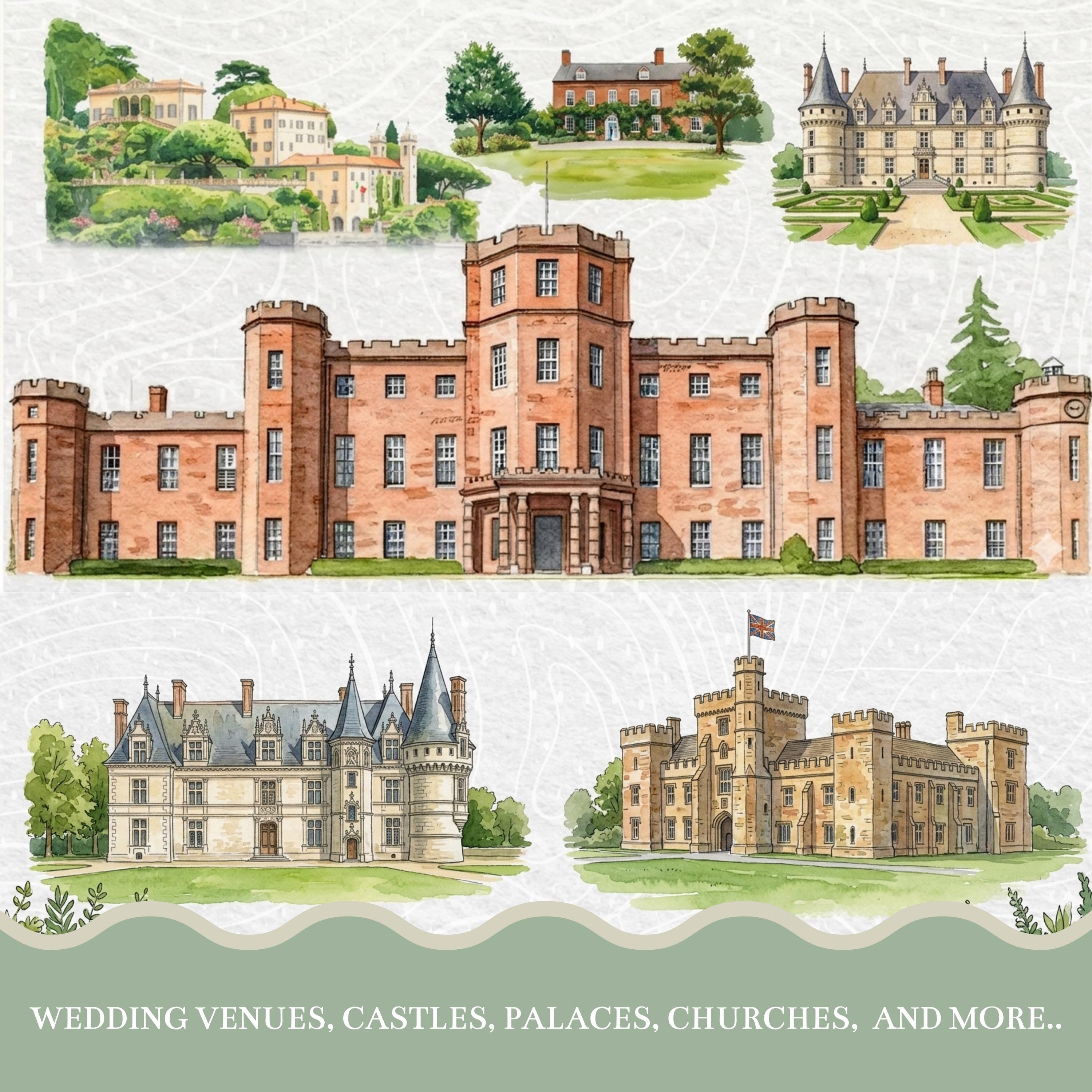 Custom Watercolor Wedding Venue Illustration - Anniversary Gift (Digital Download)