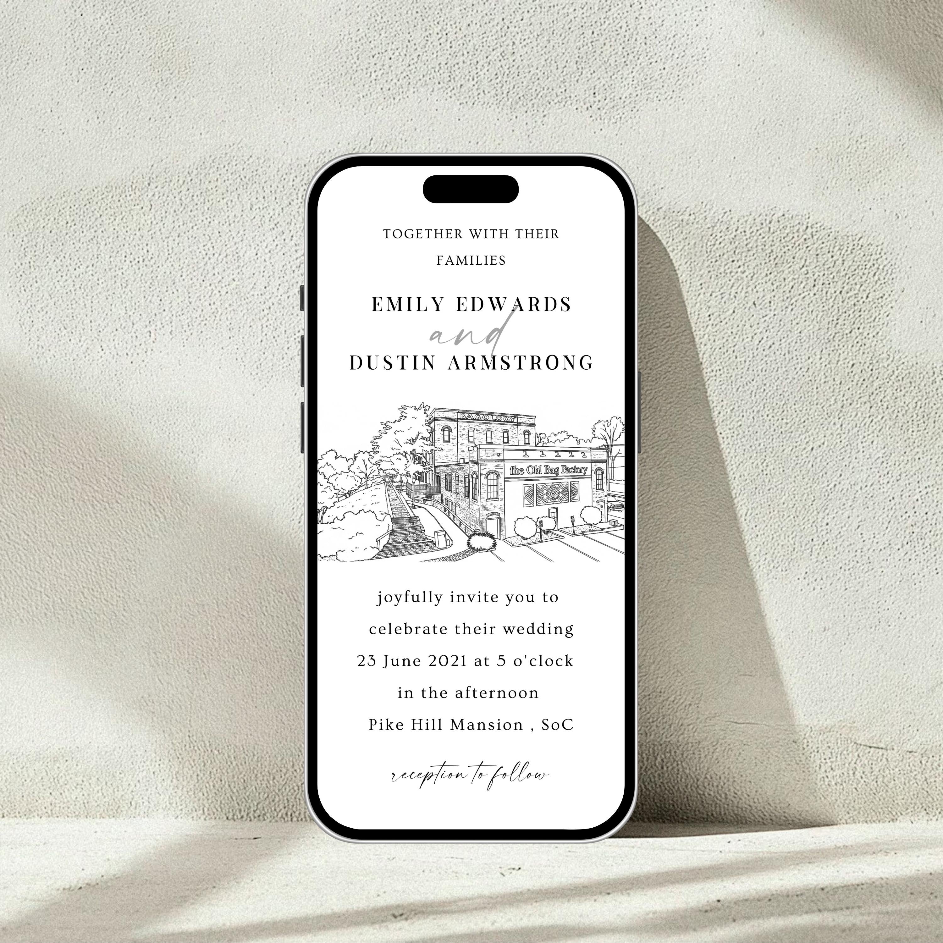 Custom Wedding Venue Lineart Invitation Bundle | Modern Wedding Sketch Illustration Invite | Editable Canva Template