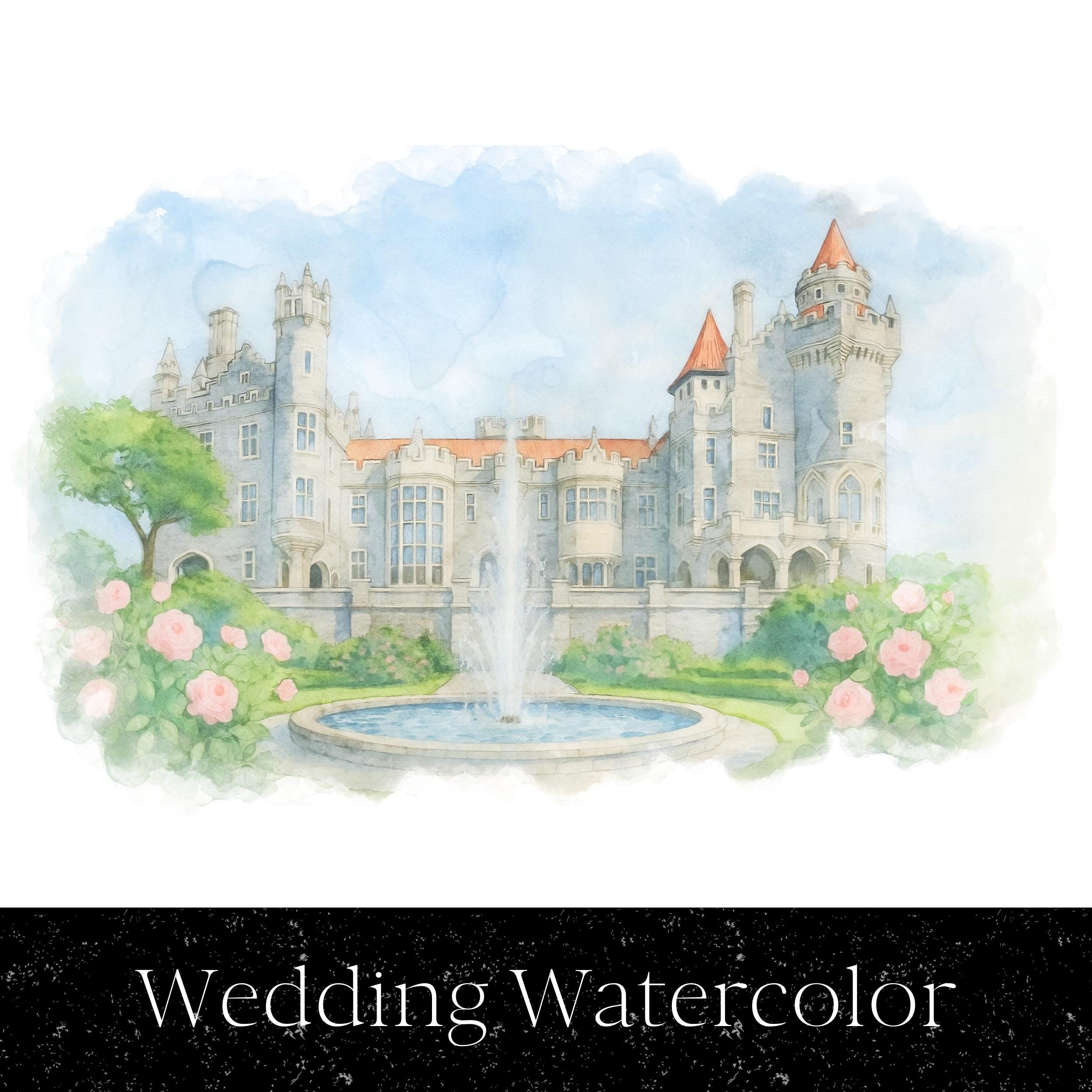 Custom Wedding Venue Watercolor Illustration: Digital Art (JPEG, PNG, PDF)