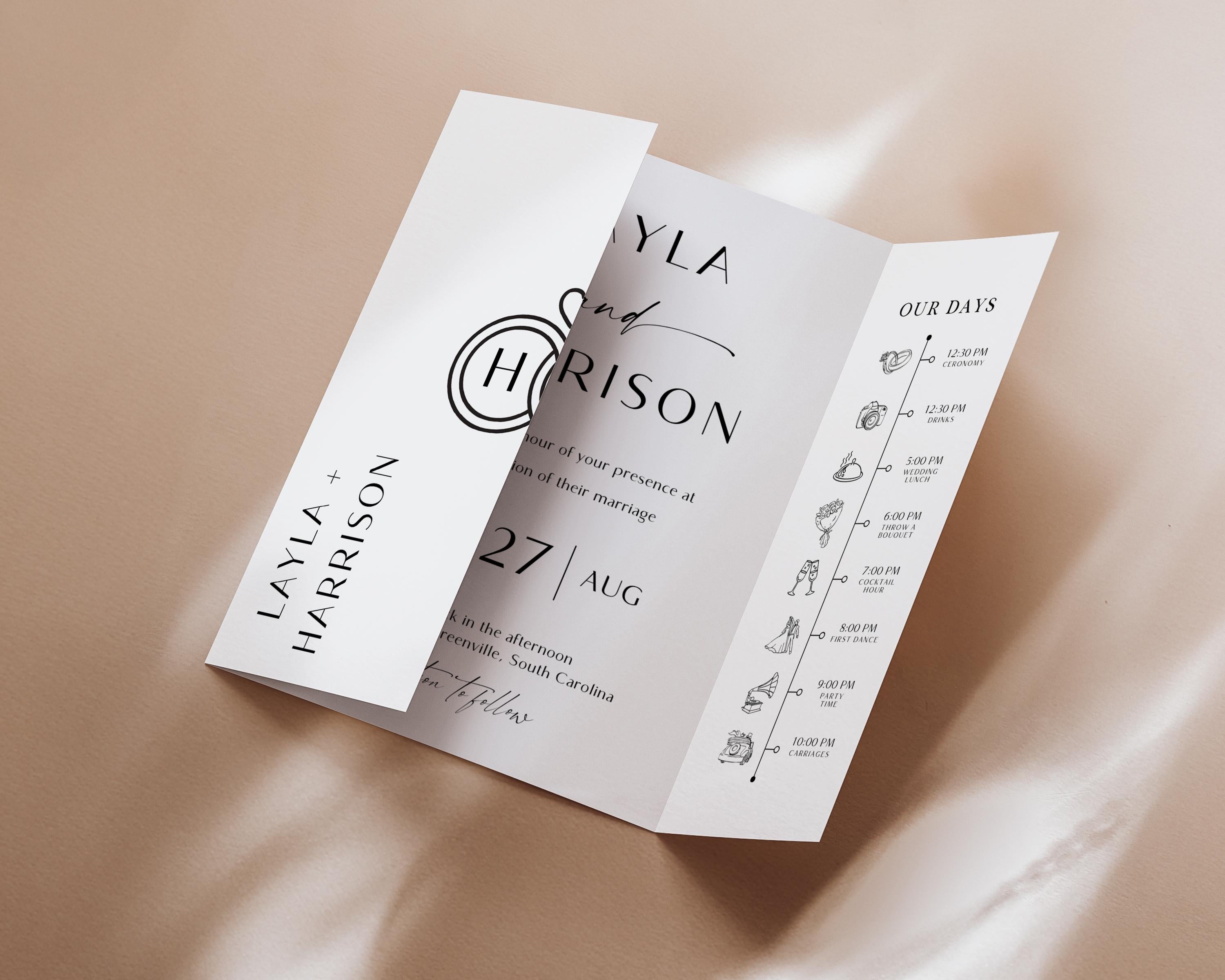 Editable Gatefold Wedding Invitation Template with QR Code (Digital Download)