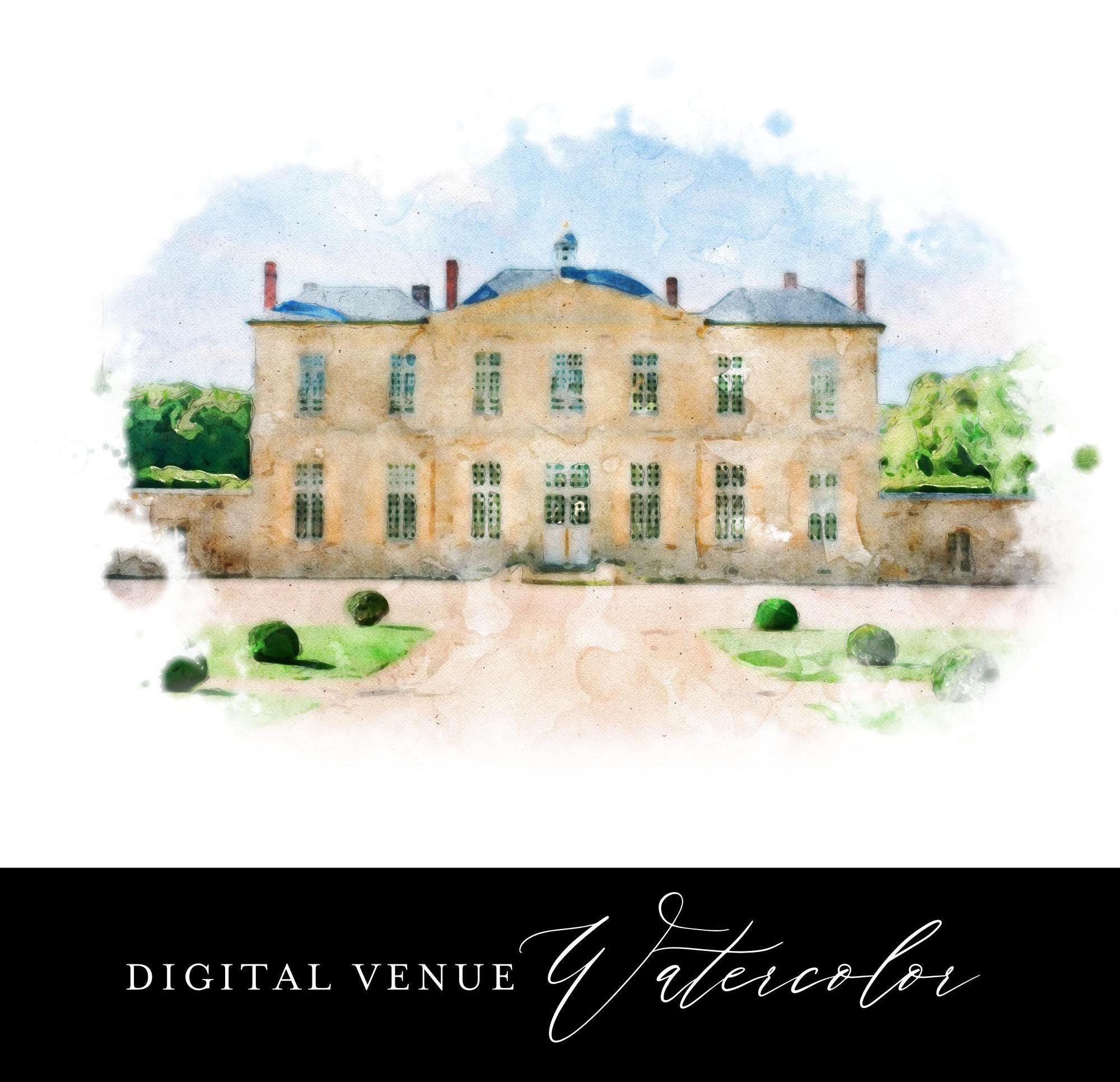 Custom Wedding Venue Watercolor Illustration: Digital Art (Digital File)