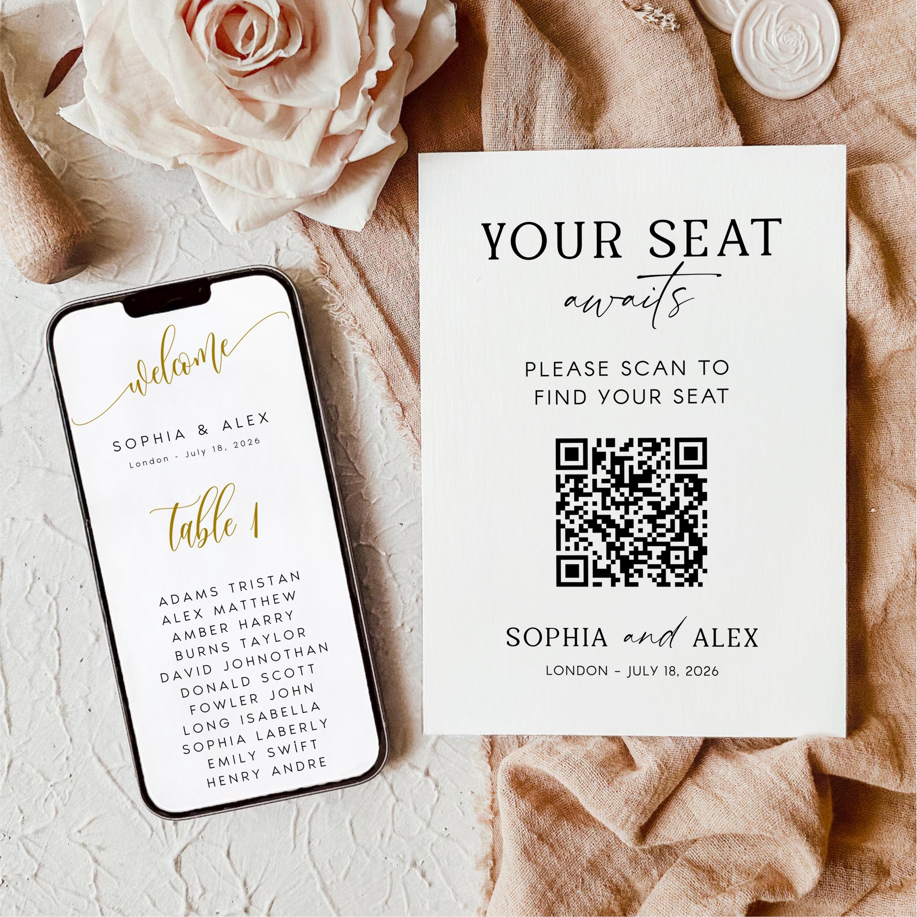 Digital Wedding Seating Chart Template: QR Code Welcome Sign