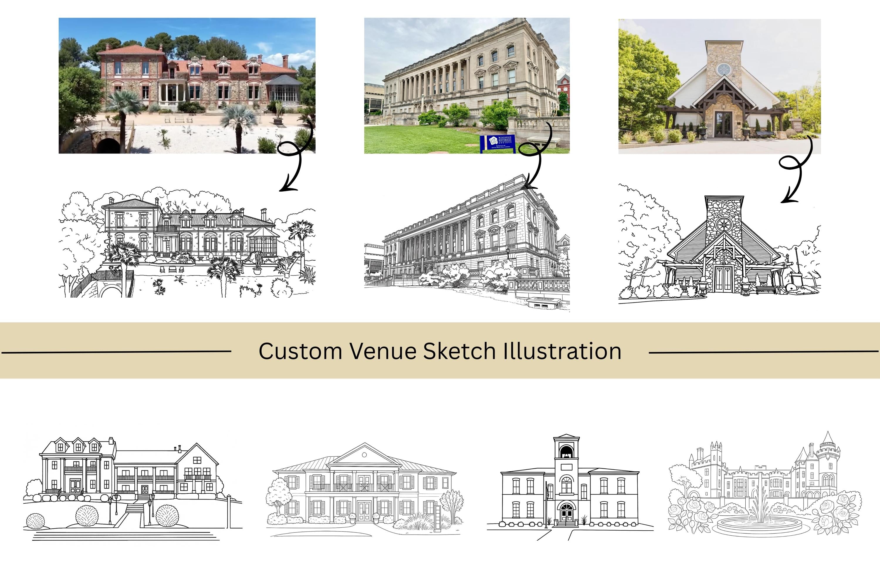 Personalized Wedding Venue Sketch Invitation Suite | Modern Wedding Stationery Bundle | Editable Canva Template