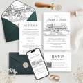 Personalized Wedding Venue Sketch Invitation Suite, Fully Editable DIY Canva Template, Wedding Stationery Bundle