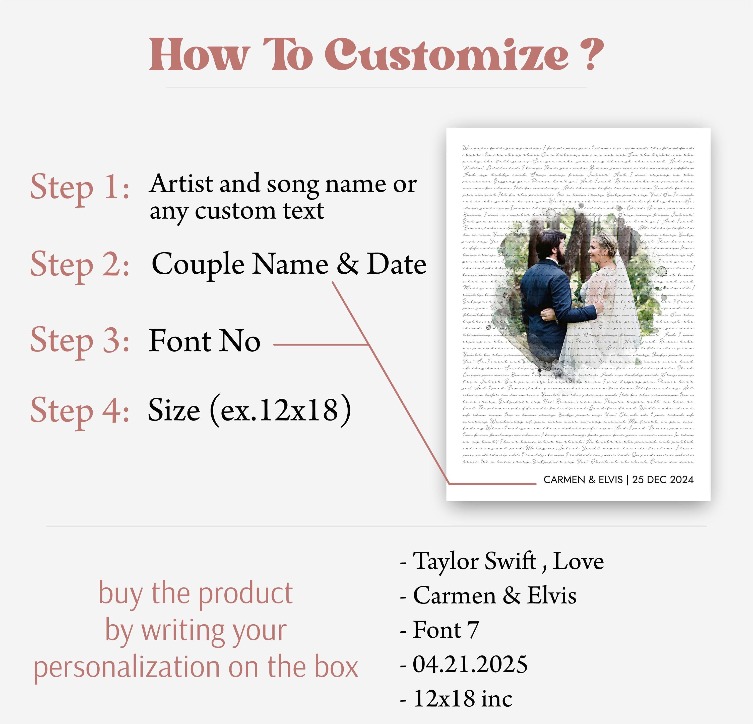 Custom Wedding Song Print - Personalized Lyrics with Photo, First Dance Gift ,