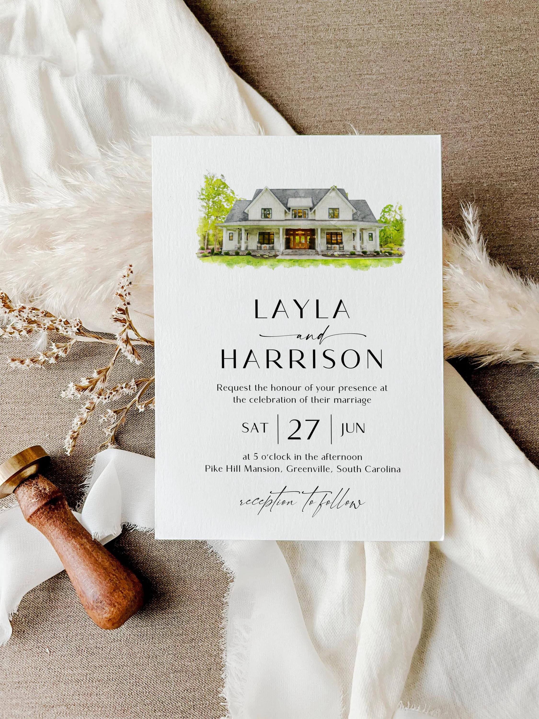 Custom Watercolor Wedding Venue Invitation Template: DIY Canva Design (Digital Download)
