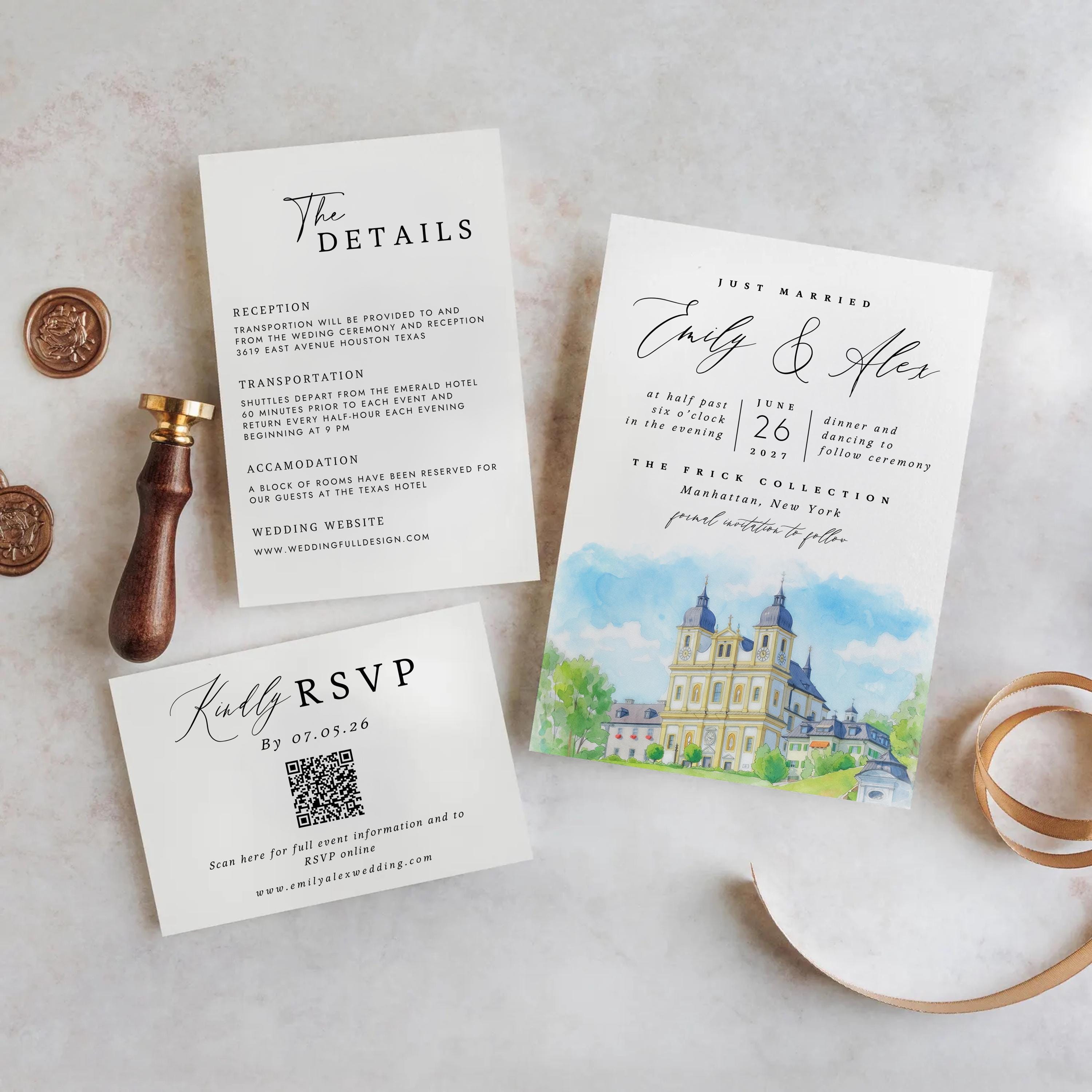 Custom Watercolor Venue Wedding Invitation Suite | Modern Invite set | Editable Canva Template