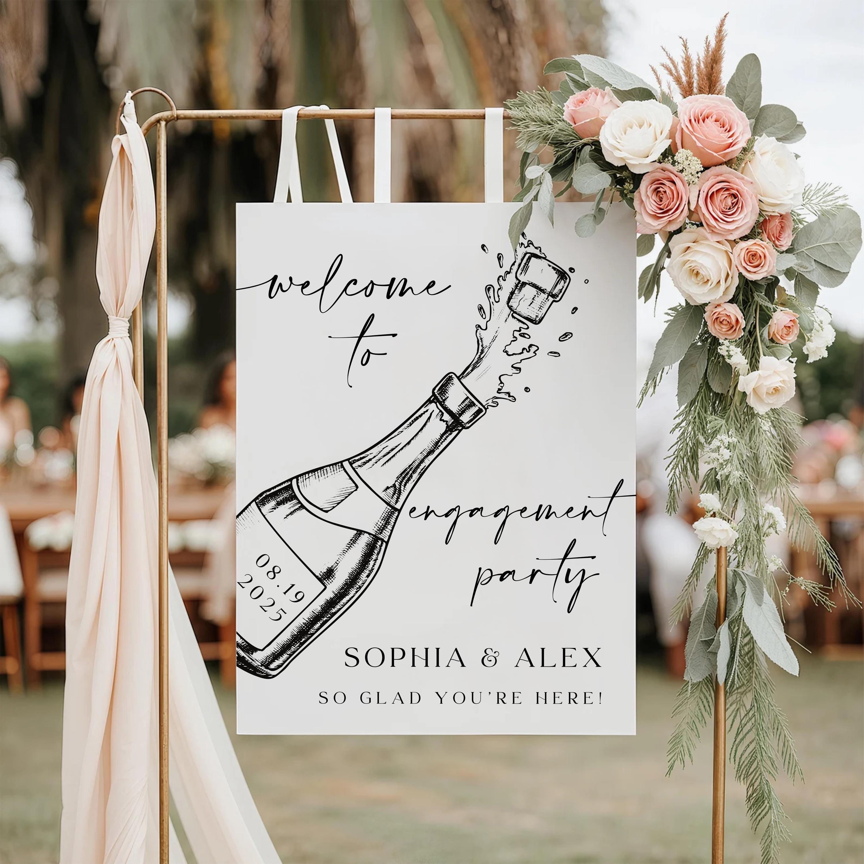 Engagement Party Welcome Sign: Modern Calligraphy, Editable Canva (Digital File)