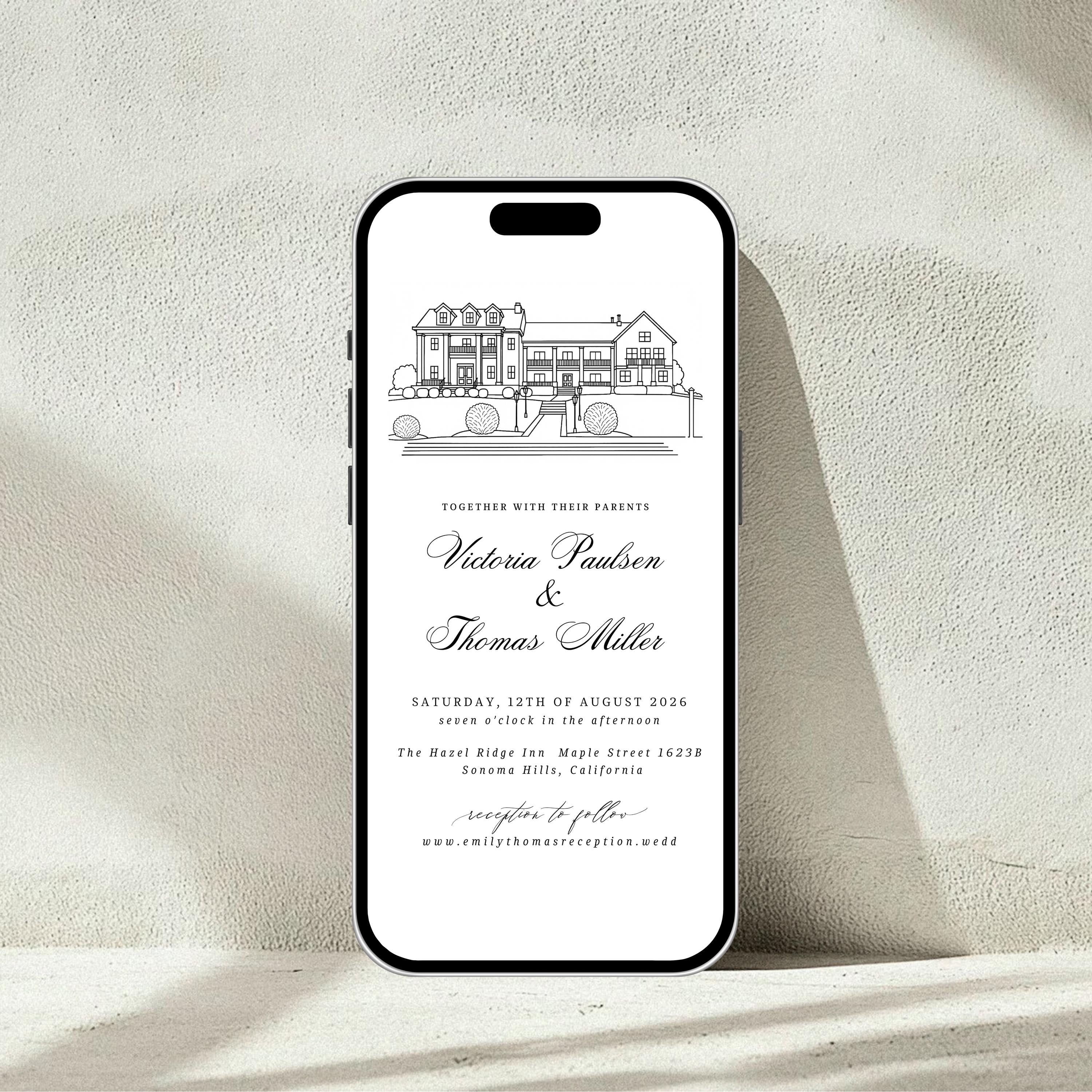 Custom wedding Venue Sketch Invitation set | Invite Venue Illustration Stationery | Editable DIY Canva Template