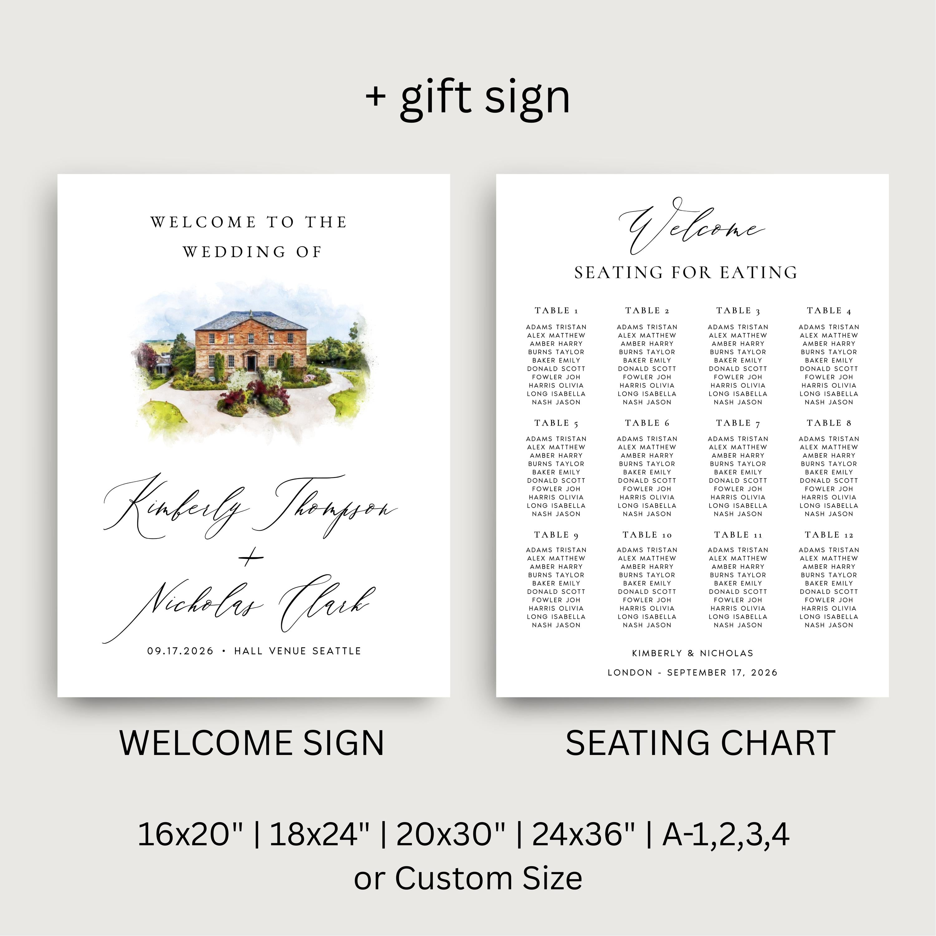 Custom Watercolor Venue Wedding Invitation | Printable Wedding Stationery Bundle | Editable Canva Template