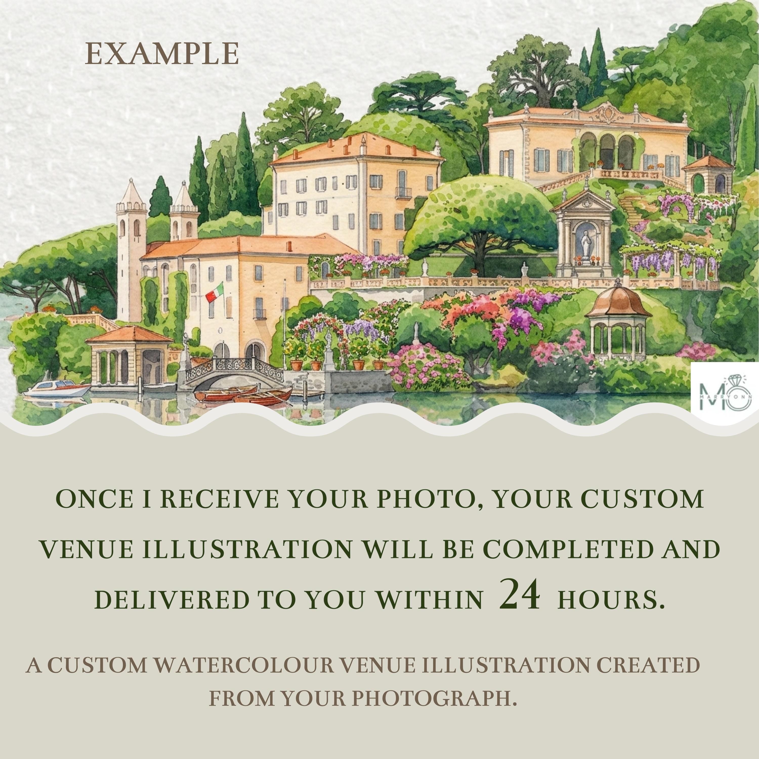 Custom Watercolor Wedding Venue Illustration - Anniversary Gift (Digital Download)