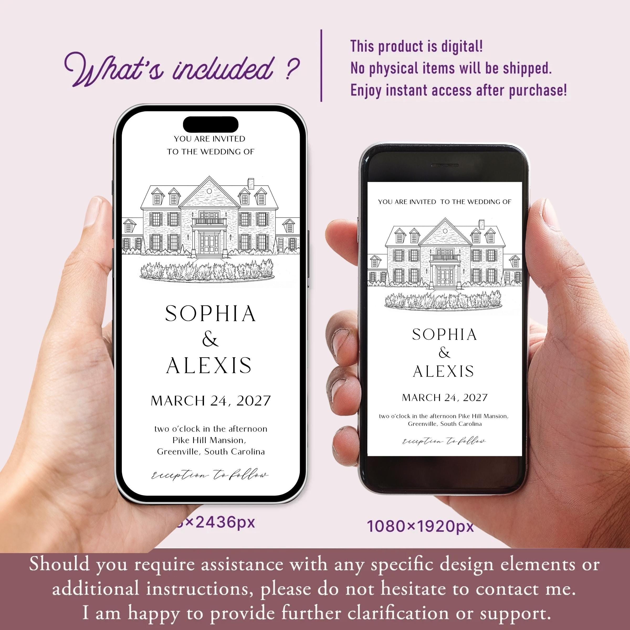 Digital Venue Sketch Save the Date: Personalized E-vite (JPEG, PNG, PDF