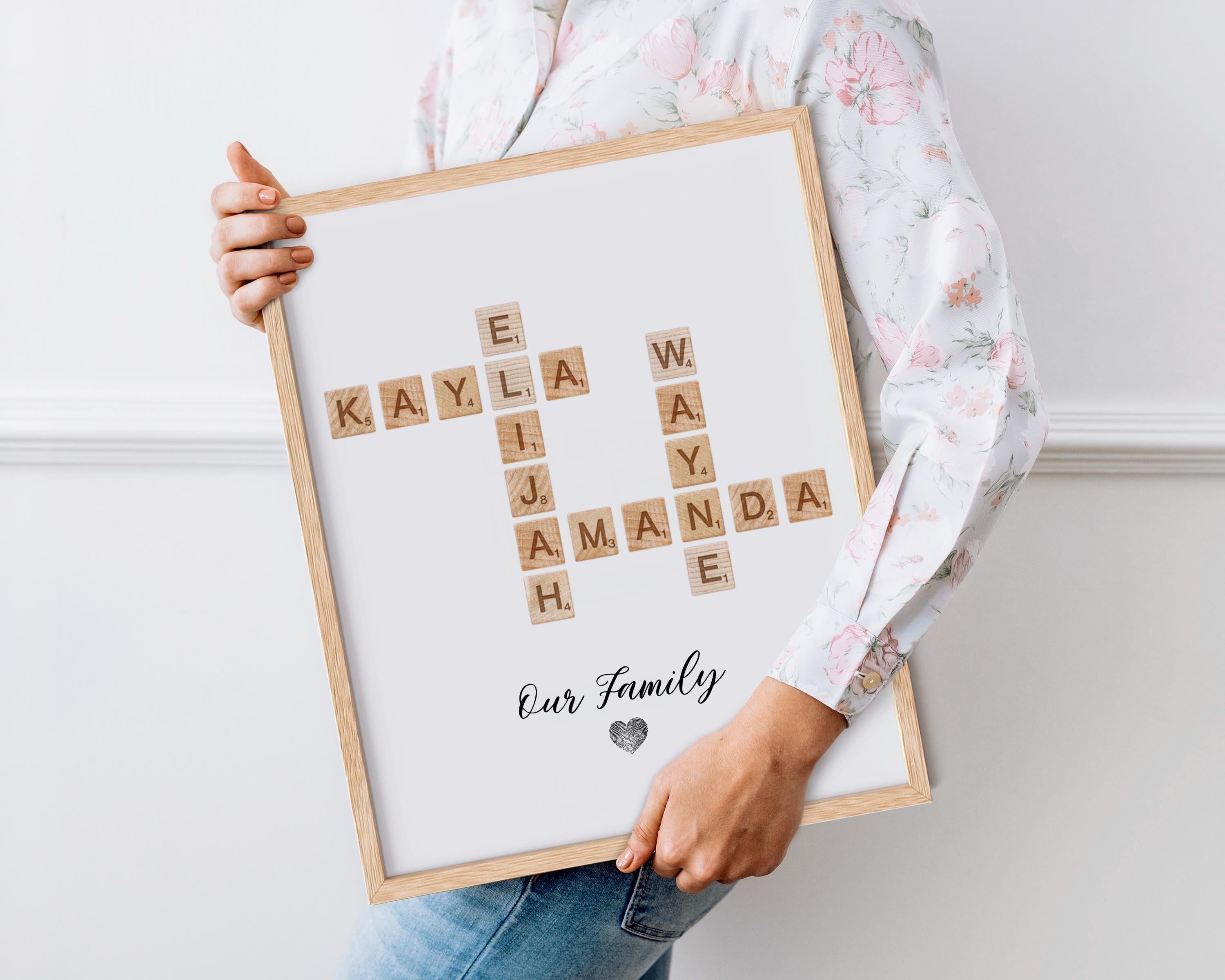 Personalized Family Name Print - Scrabble Puzzle Style Wall Decor