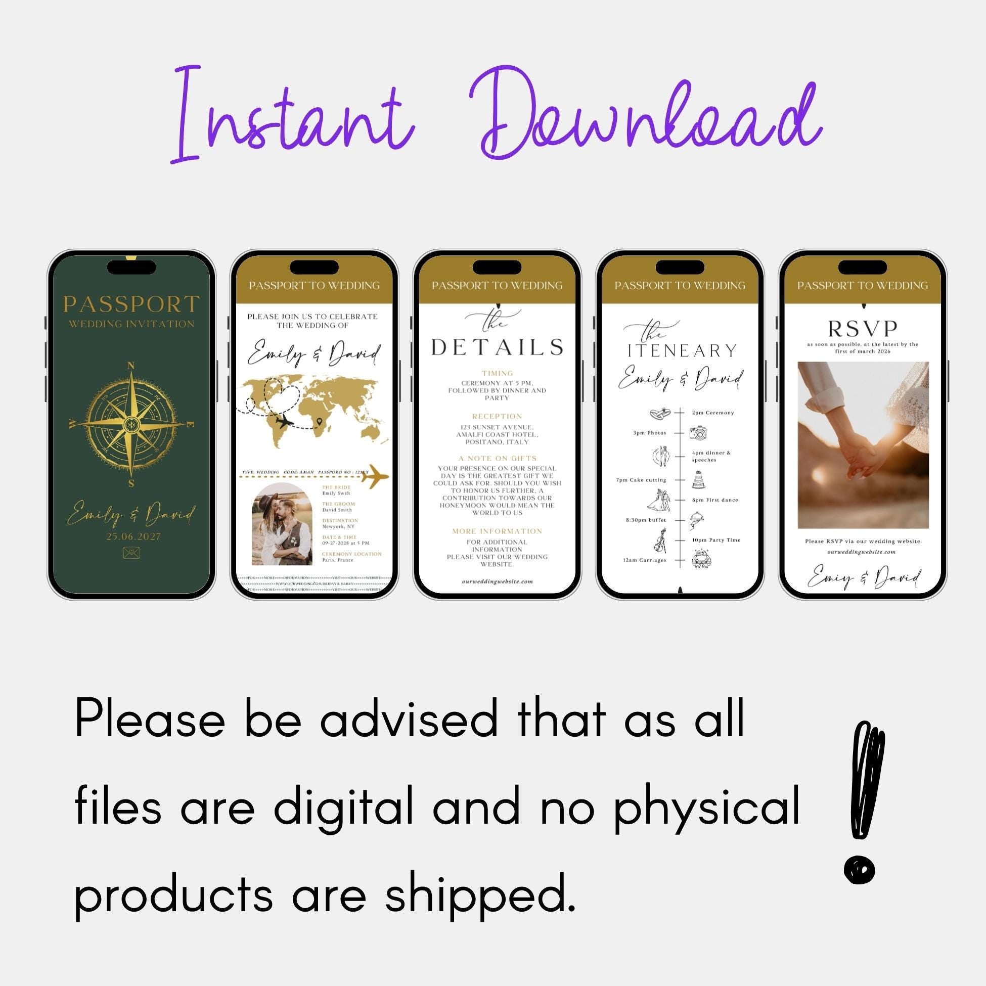 Animated Passport Wedding Invitation Template, Destination Invite (Canva Template)